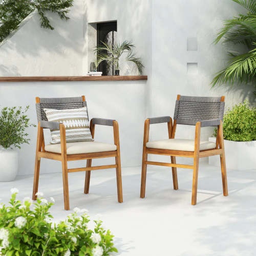 Ansel Modern Patio Outdoor Dining Chairs with Beige Cushions, Set of 2 - furnishings