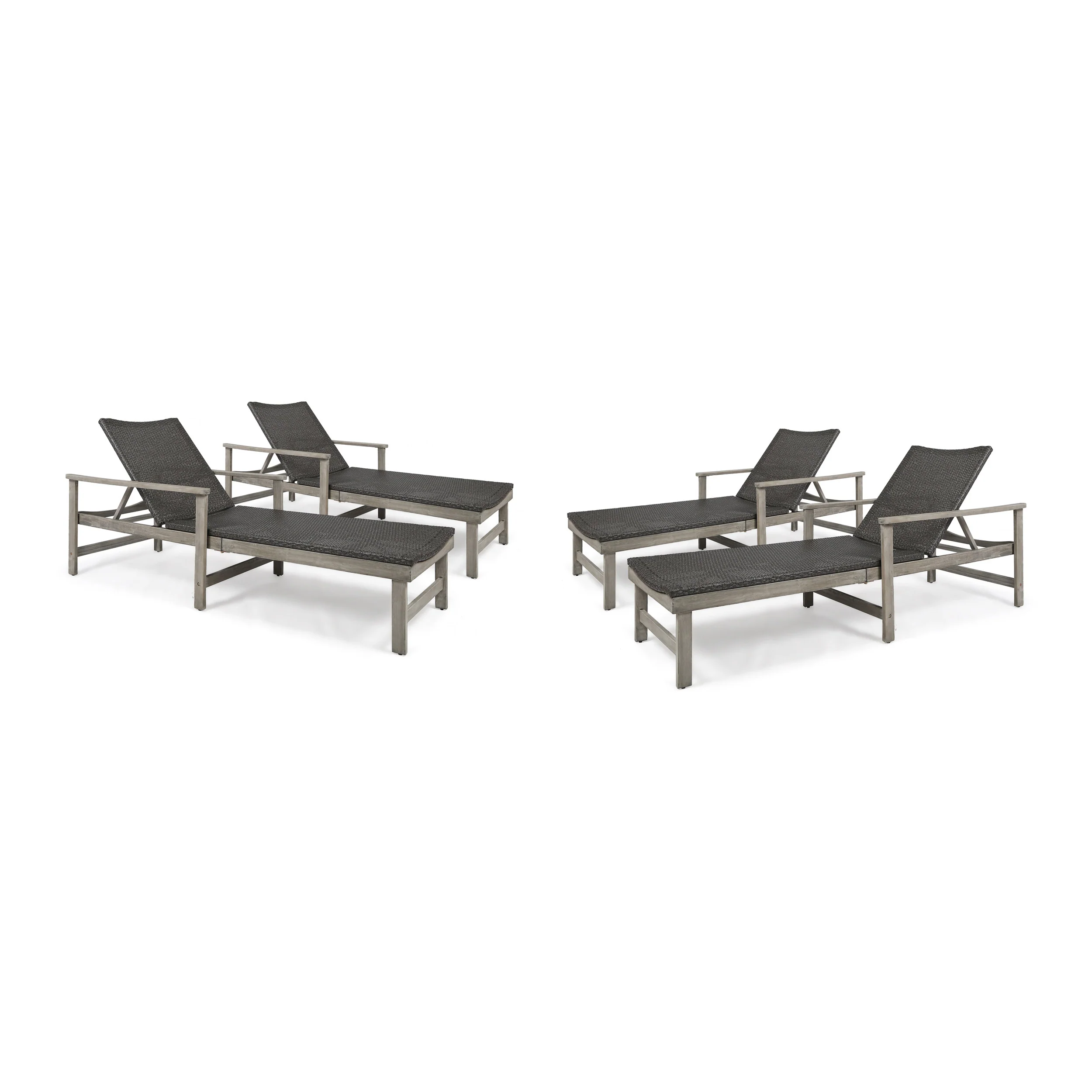 Kyle Outdoor Rustic Acacia Wood Chaise Lounge with Wicker Seating - furnishings