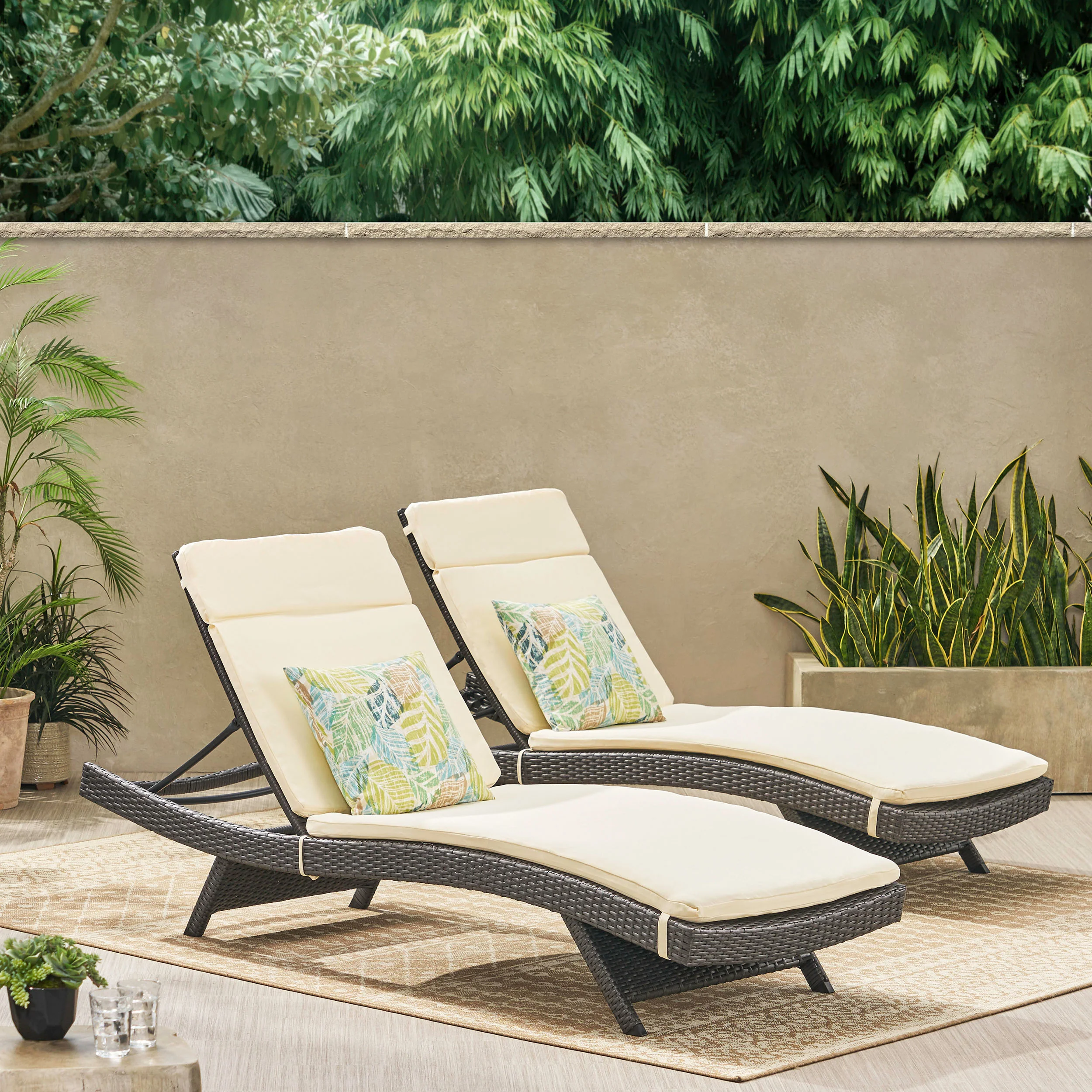Nassau Outdoor Grey Wicker Adjustable Chaise Lounge with Cushion (Set of 2) - furnishings