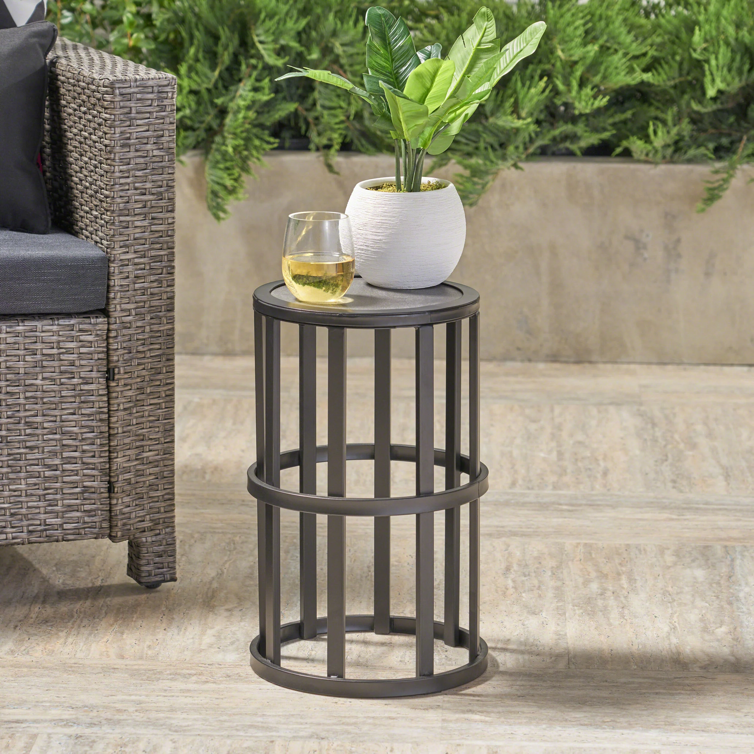 Truda Outdoor 11 Inch Grey Finish Ceramic Tile Side Table - furnishings