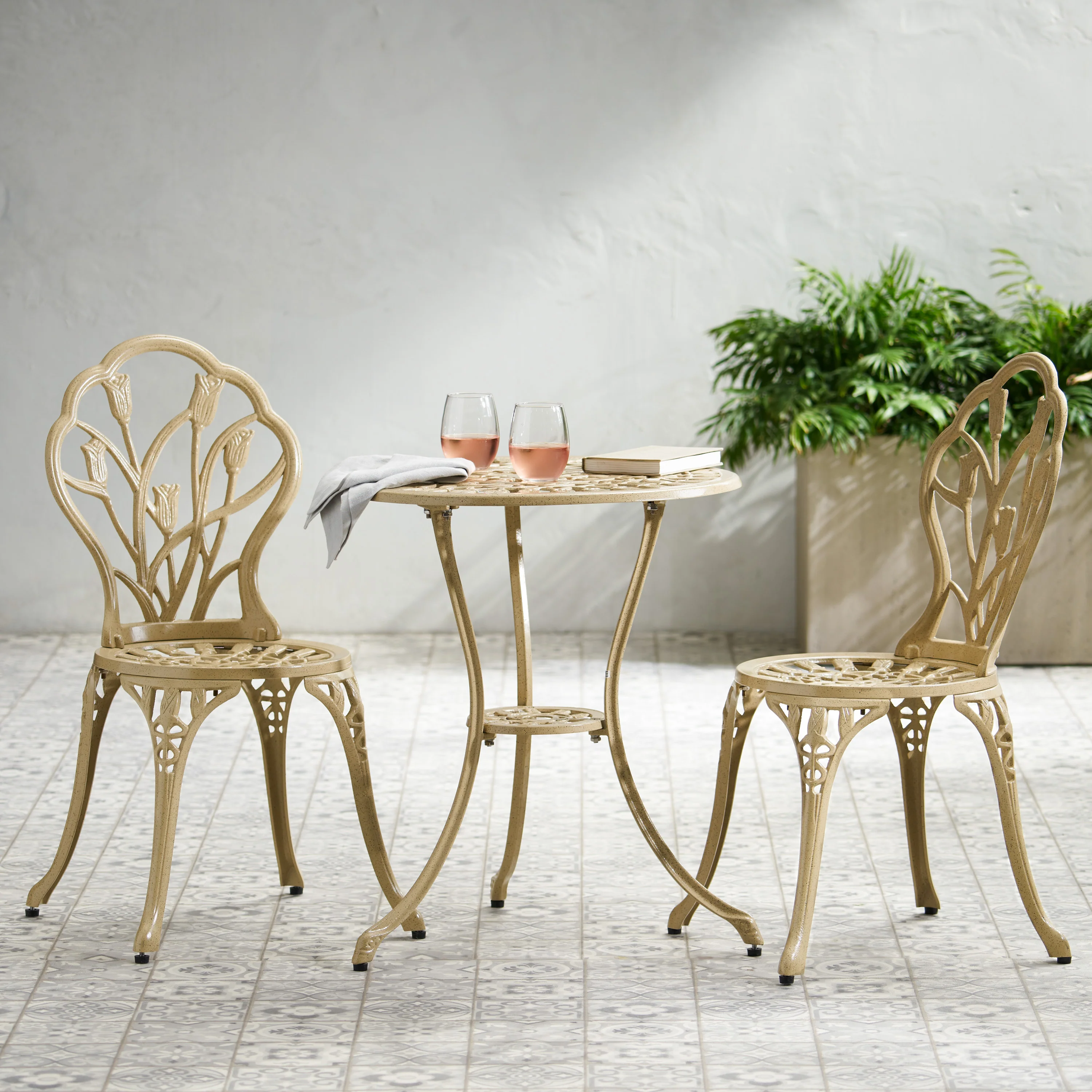 Sonoma Outdoor Vintage Style Cast Aluminum Bistro Set with Tulips - furnishings