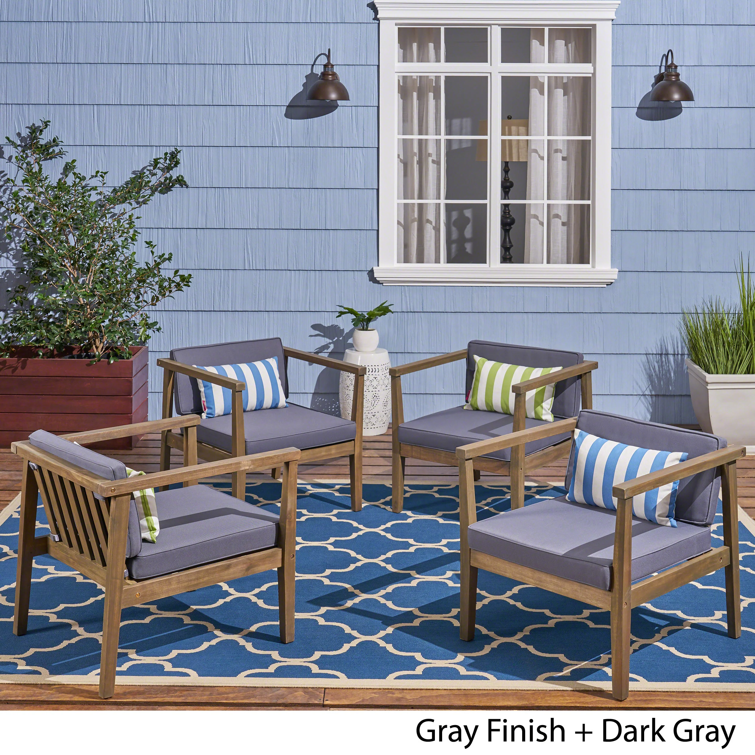 Thomson Outdoor Acacia Wood Club Chairs with Water-Resistant Cushions (Set of 4) - furnishings