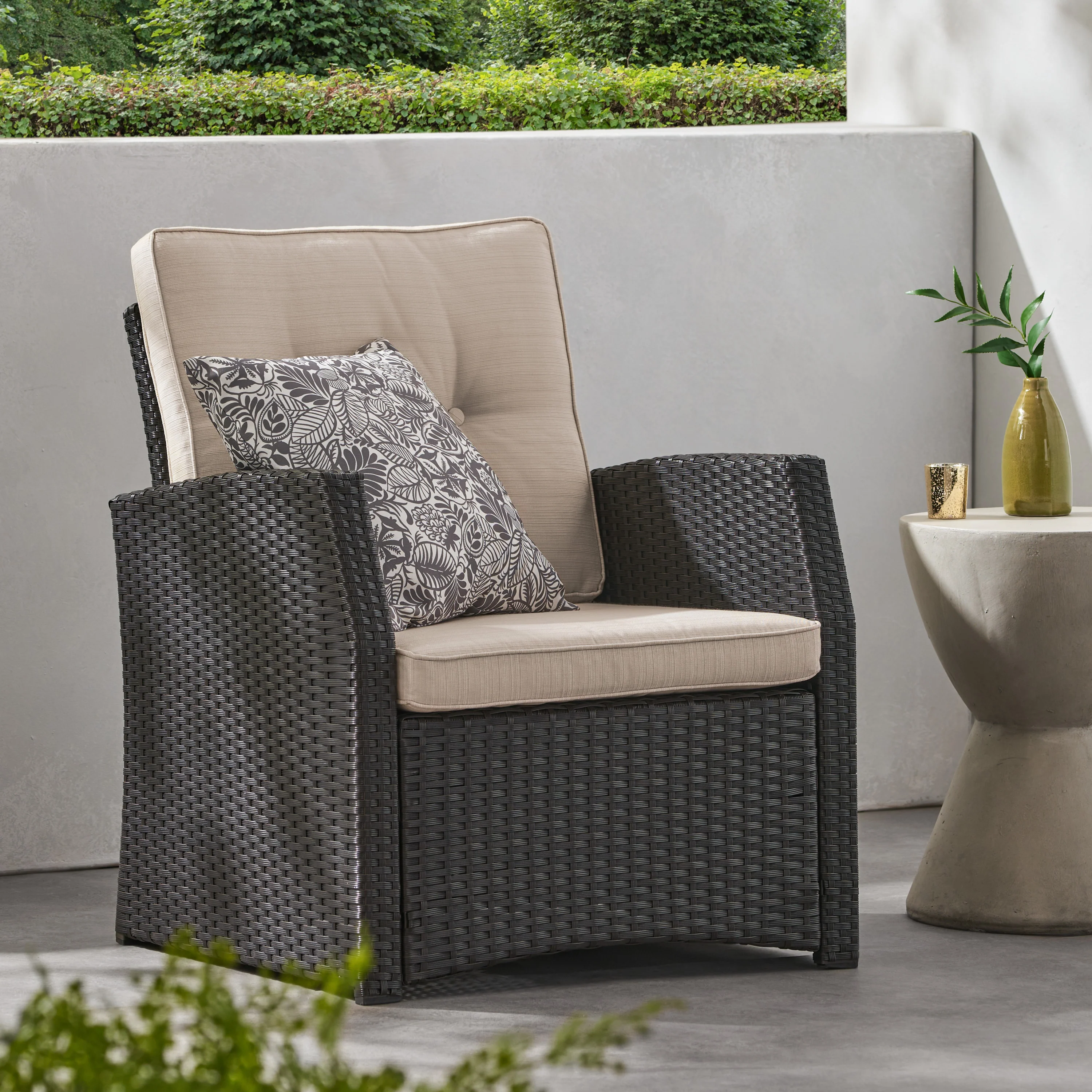 Nikki Outdoor Wicker Club Chair with Cushions - furnishings