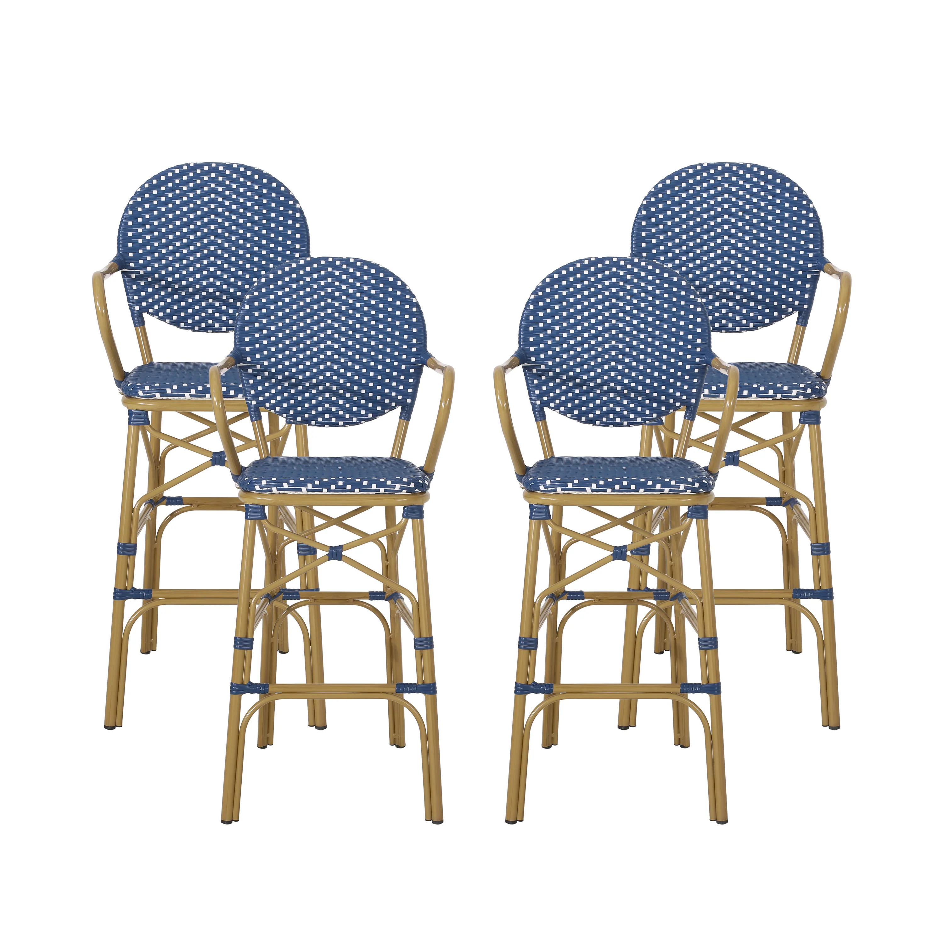 Danberry Outdoor Wicker and Aluminum 29.5 Inch French Barstools, Set of 4 - furnishings
