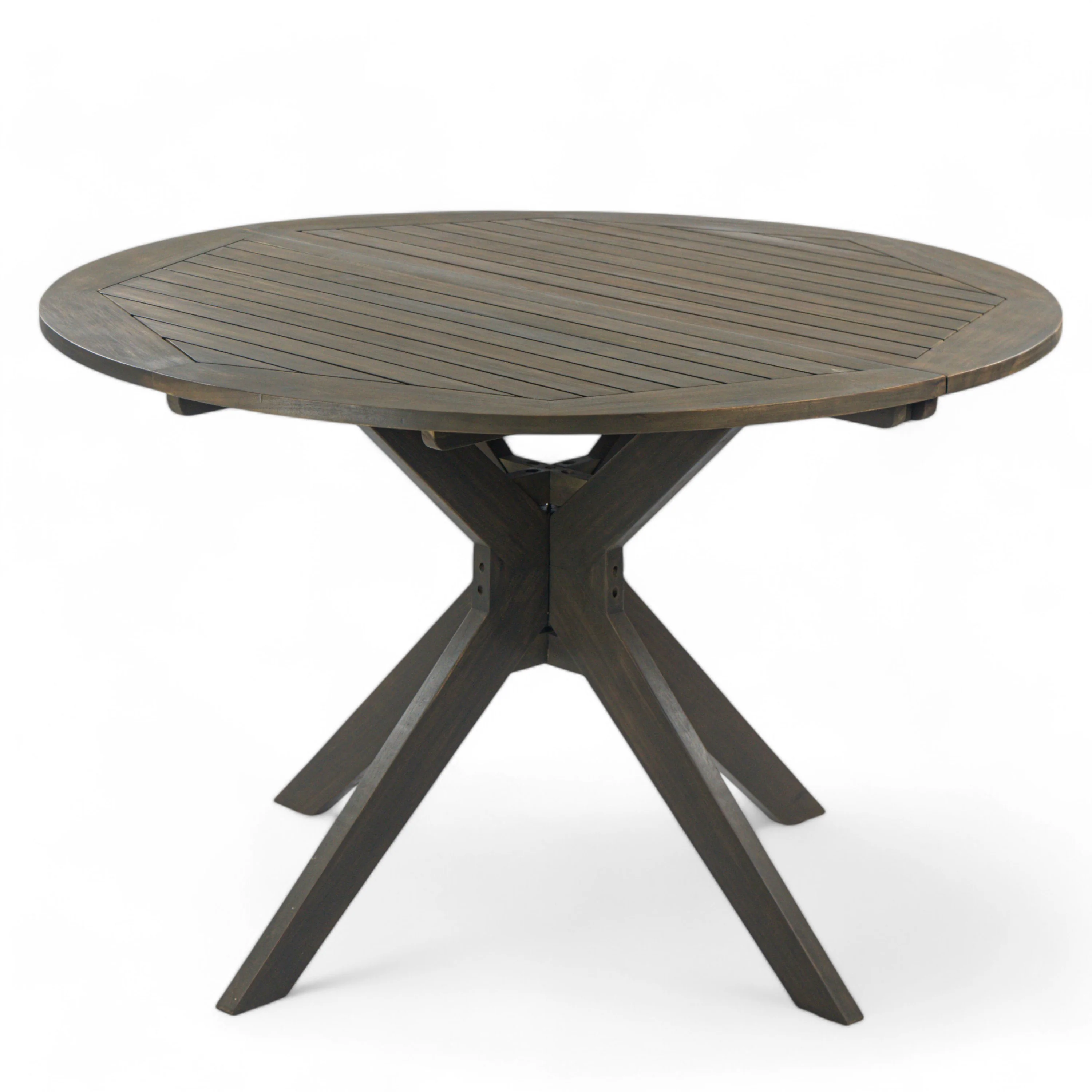 Stanford Outdoor Round Acacia Wood Dining Table with X Base, Gray - furnishings