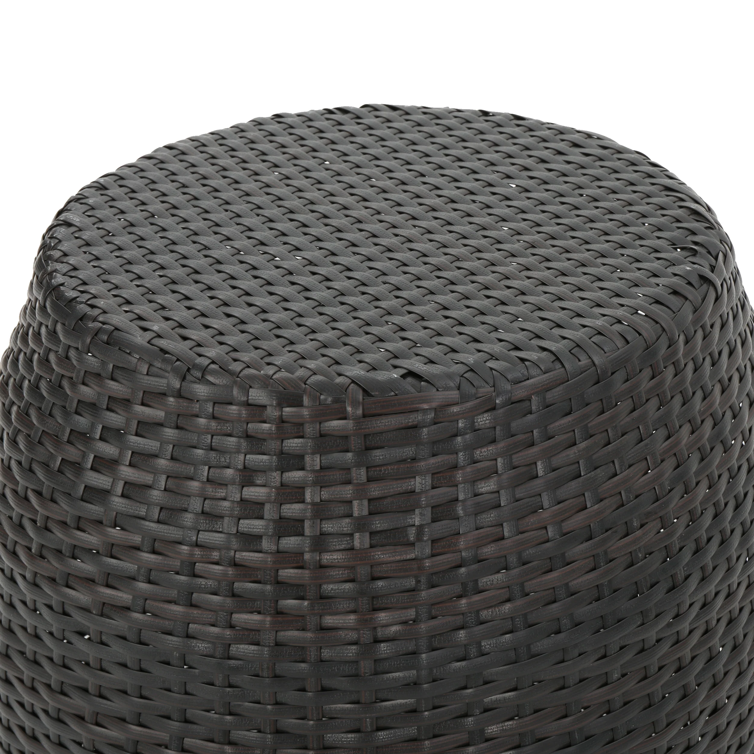 Lester Outdoor 3-Piece Multi-Brown Wicker Chat Set with Drum Table - furnishings