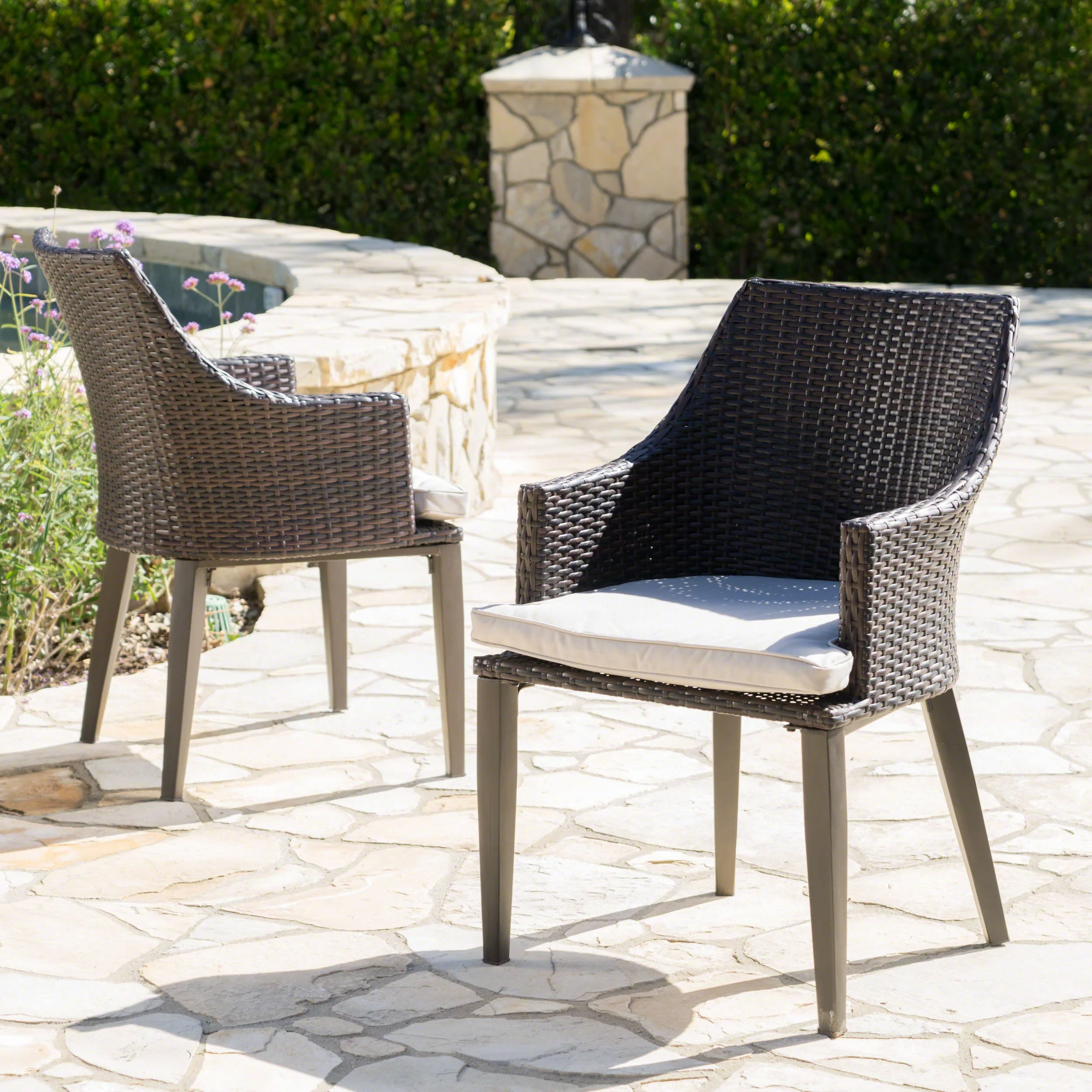 Hillcrest Outdoor Wicker Dining Chairs with Water Resistant Cushions (Set of 2) - furnishings