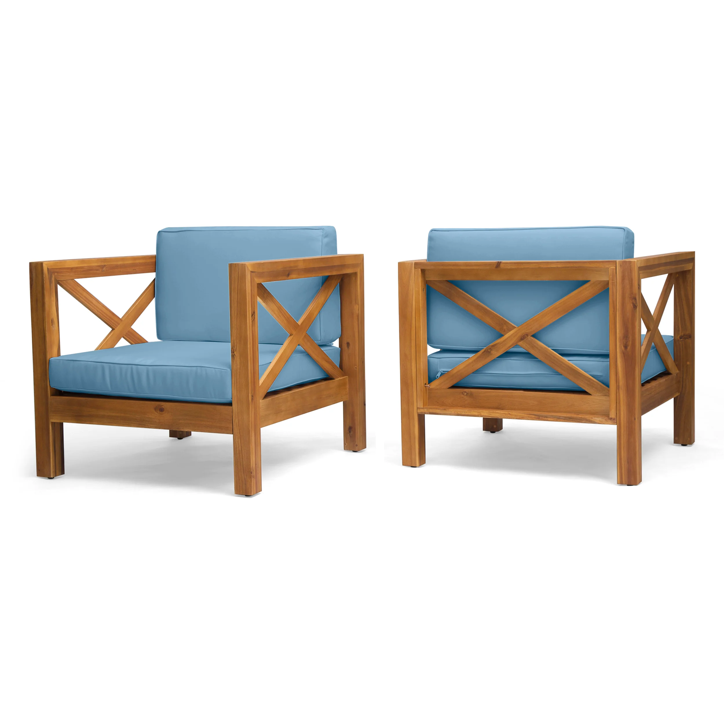 Indira Outdoor Acacia Wood Club Chairs with Cushions (Set of 2) - furnishings