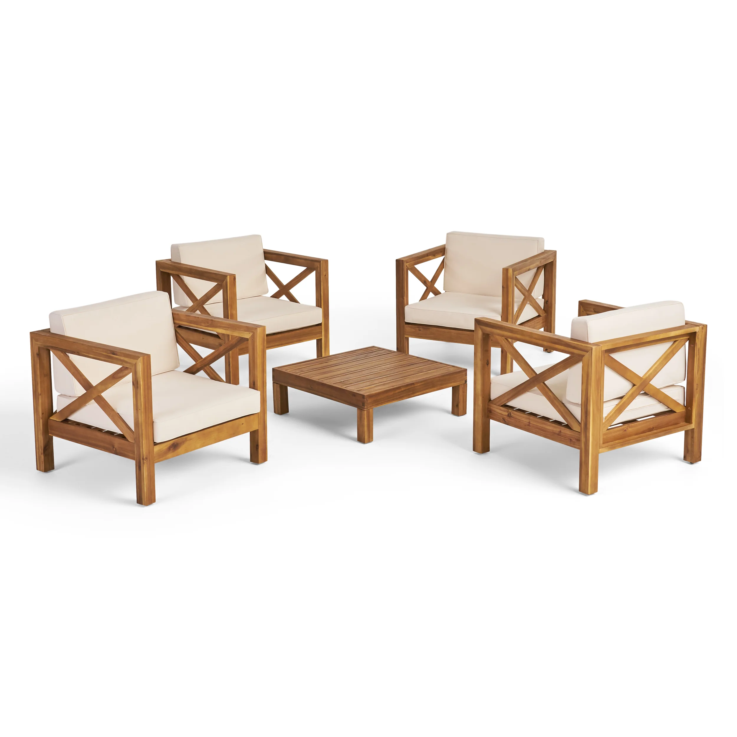 Morgan Outdoor 4 Seater Acacia Wood Club Chair and Coffee Table Set - furnishings