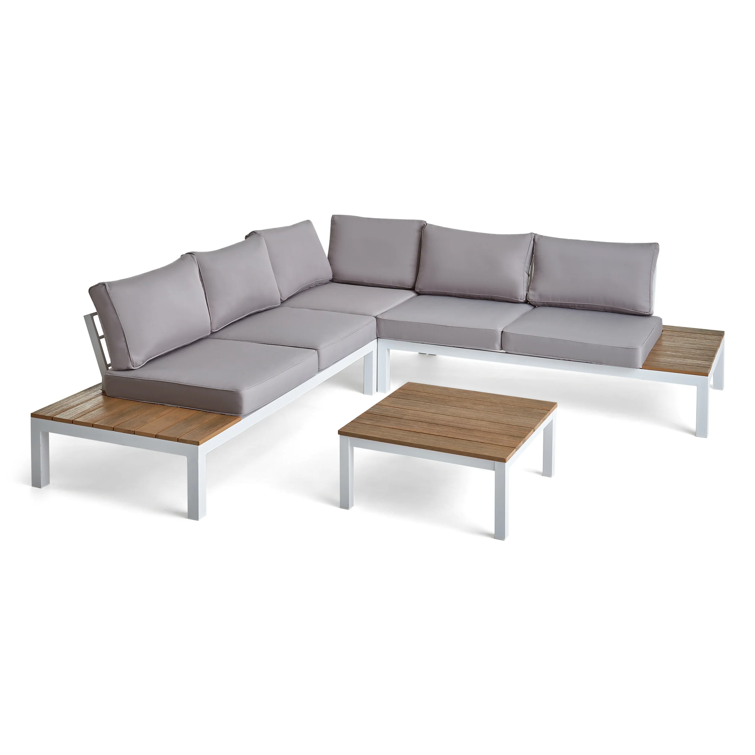 Blessen Outdoor Aluminum and Wood V-Shaped Sofa Set with Cushions - furnishings