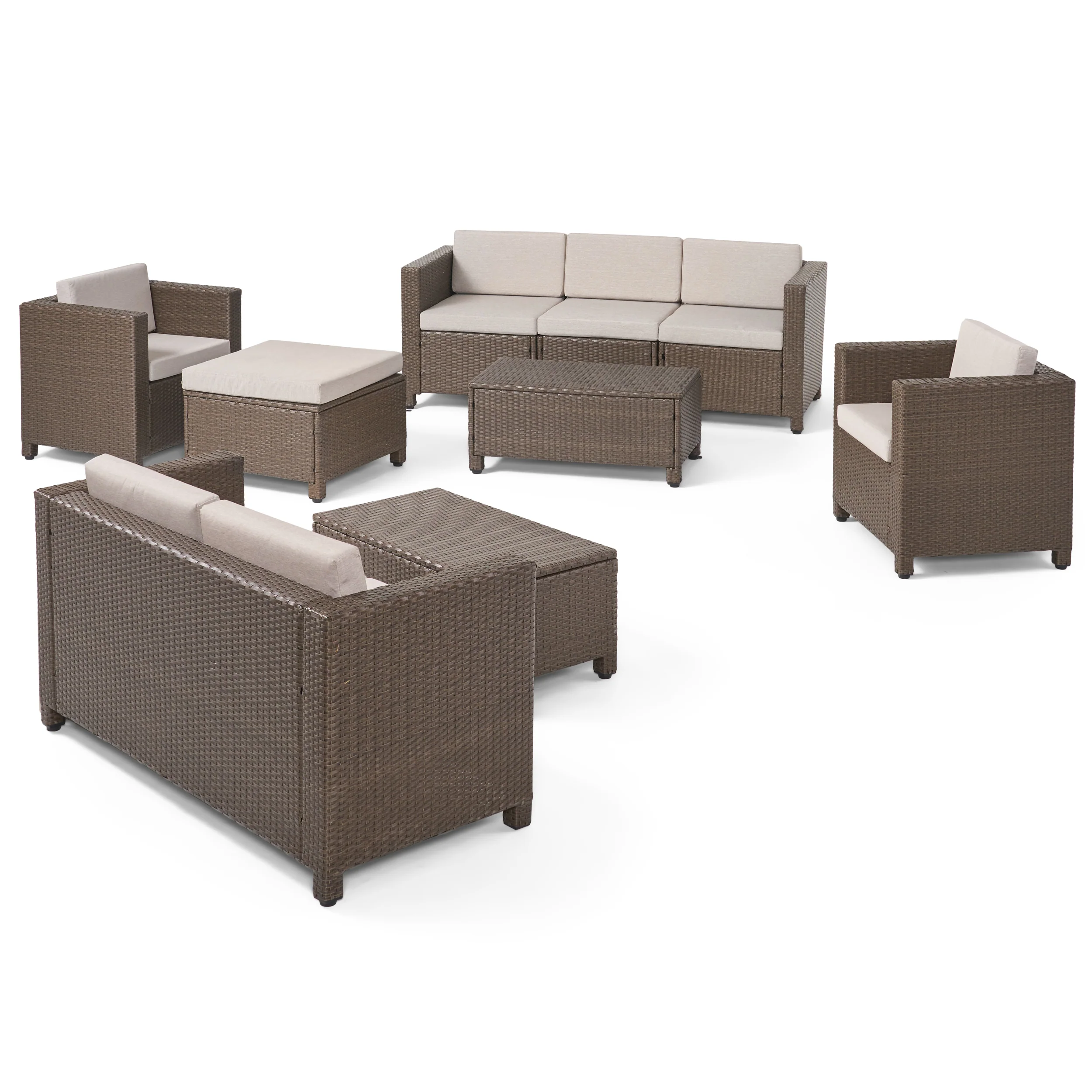 Budva 9pc Outdoor Wicker Sectional Sofa Set w/ Cushions - furnishings