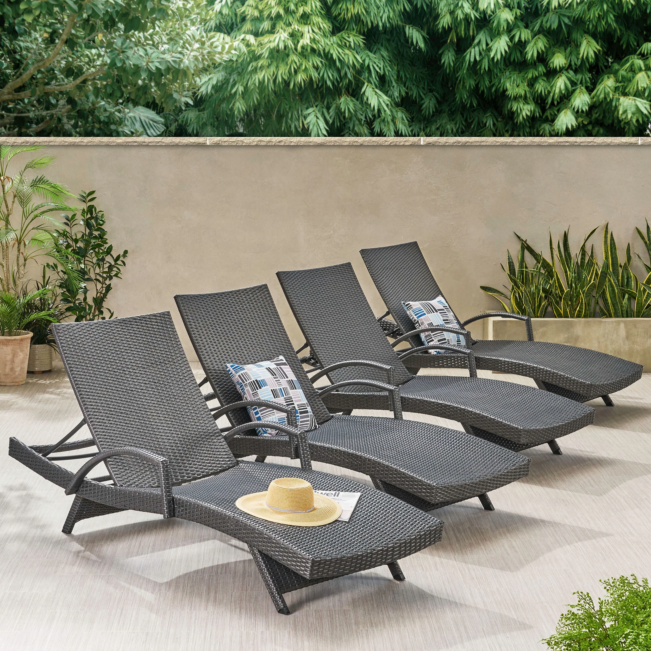 Soleil Outdoor Gray Wicker Arm Chaise Lounges - furnishings