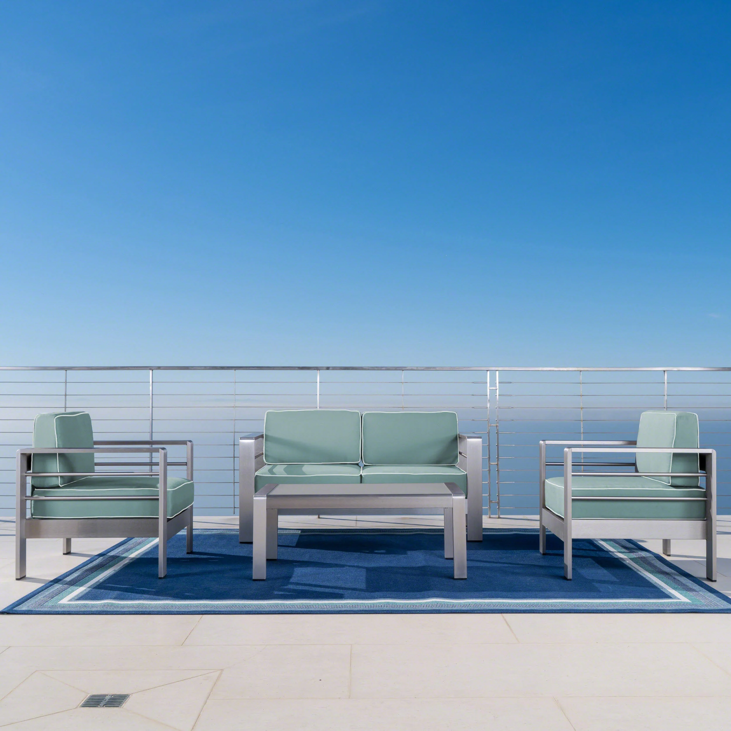 Crested Bay Outdoor Aluminum 4 Piece Chat Set with Sunbrella Cushions - furnishings