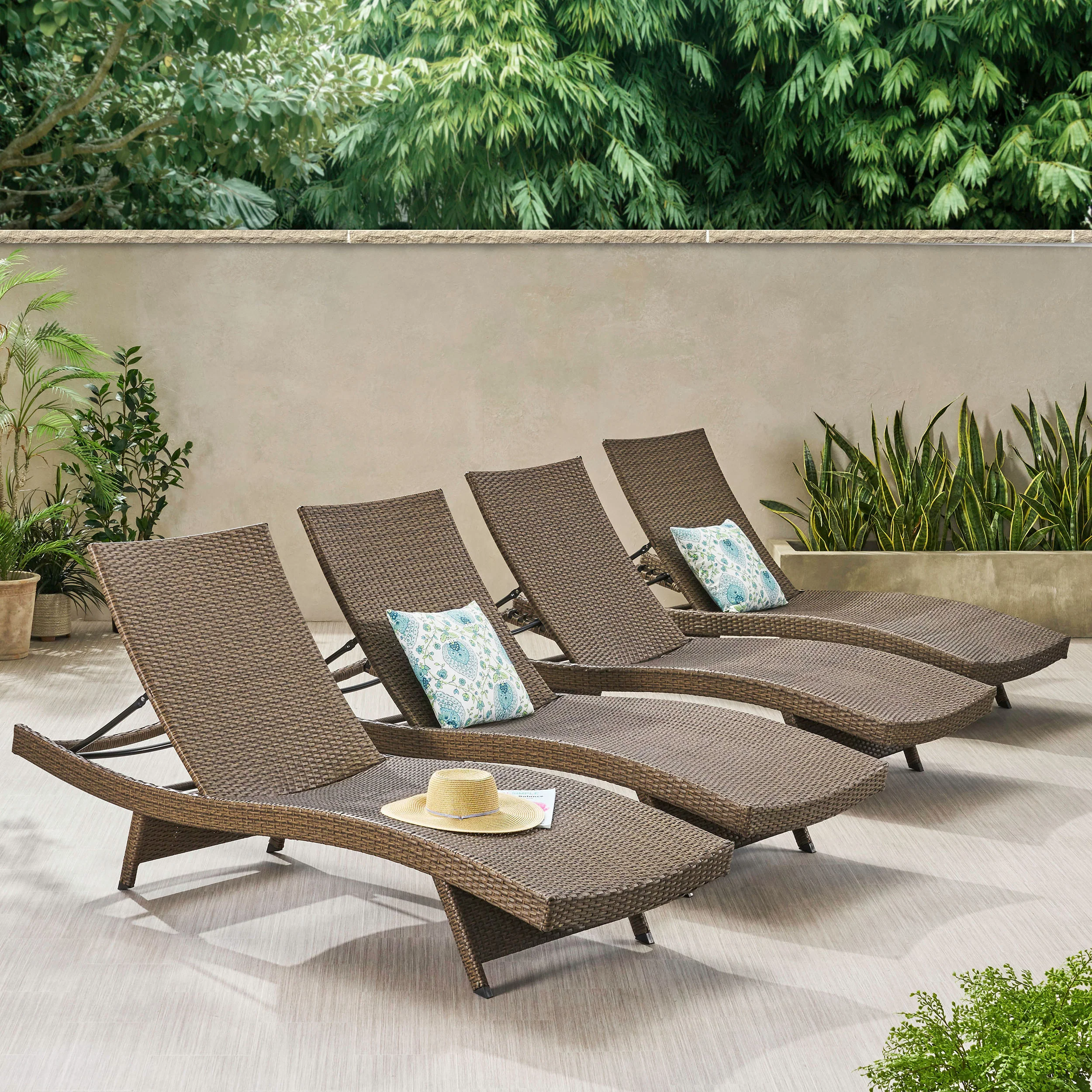 Lakeport Outdoor Mixed Mocha Wicker Armless Chaise Lounge (Set of 2) - furnishings
