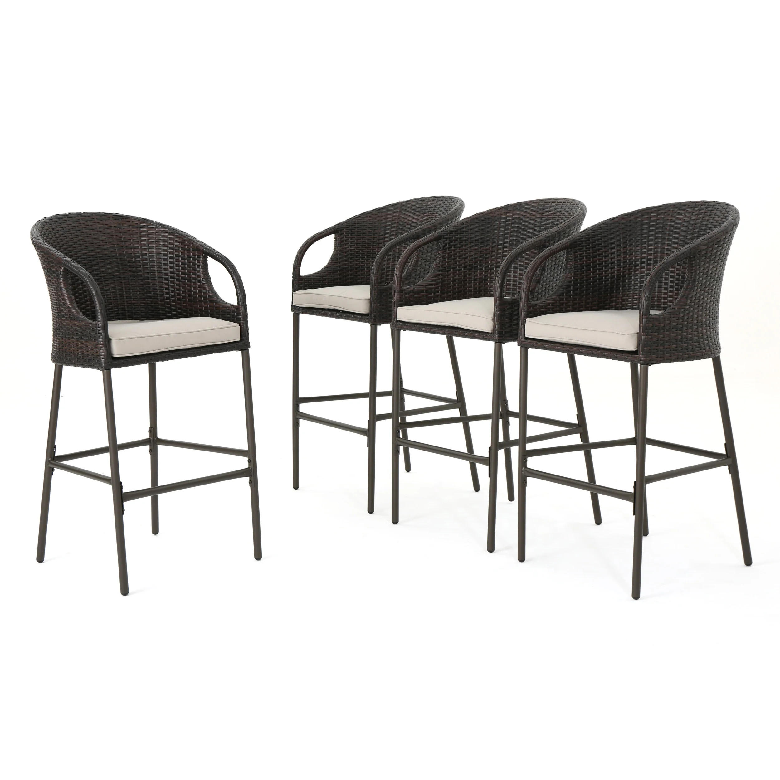 Dunlevy 31-Inch Outdoor Wicker Barstools with Water Resistant Cushions - furnishings