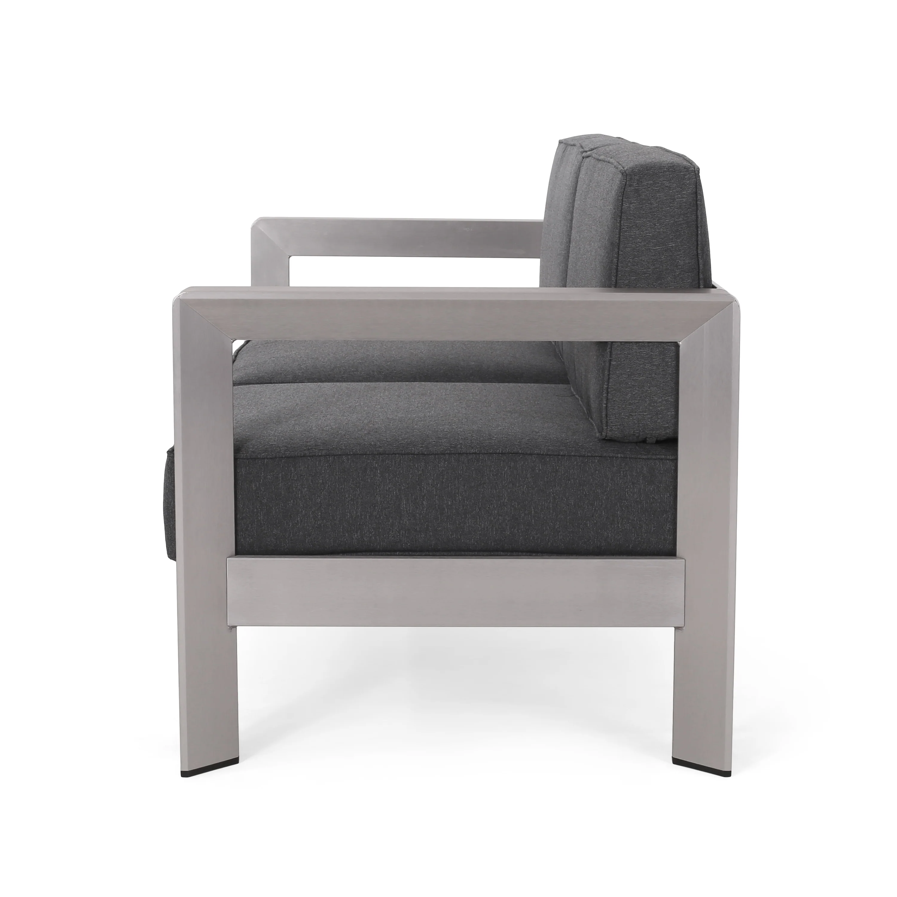 Alec Outdoor Aluminum Loveseat and Tempered Glass-Topped Coffee Table, Silver and Gray - furnishings