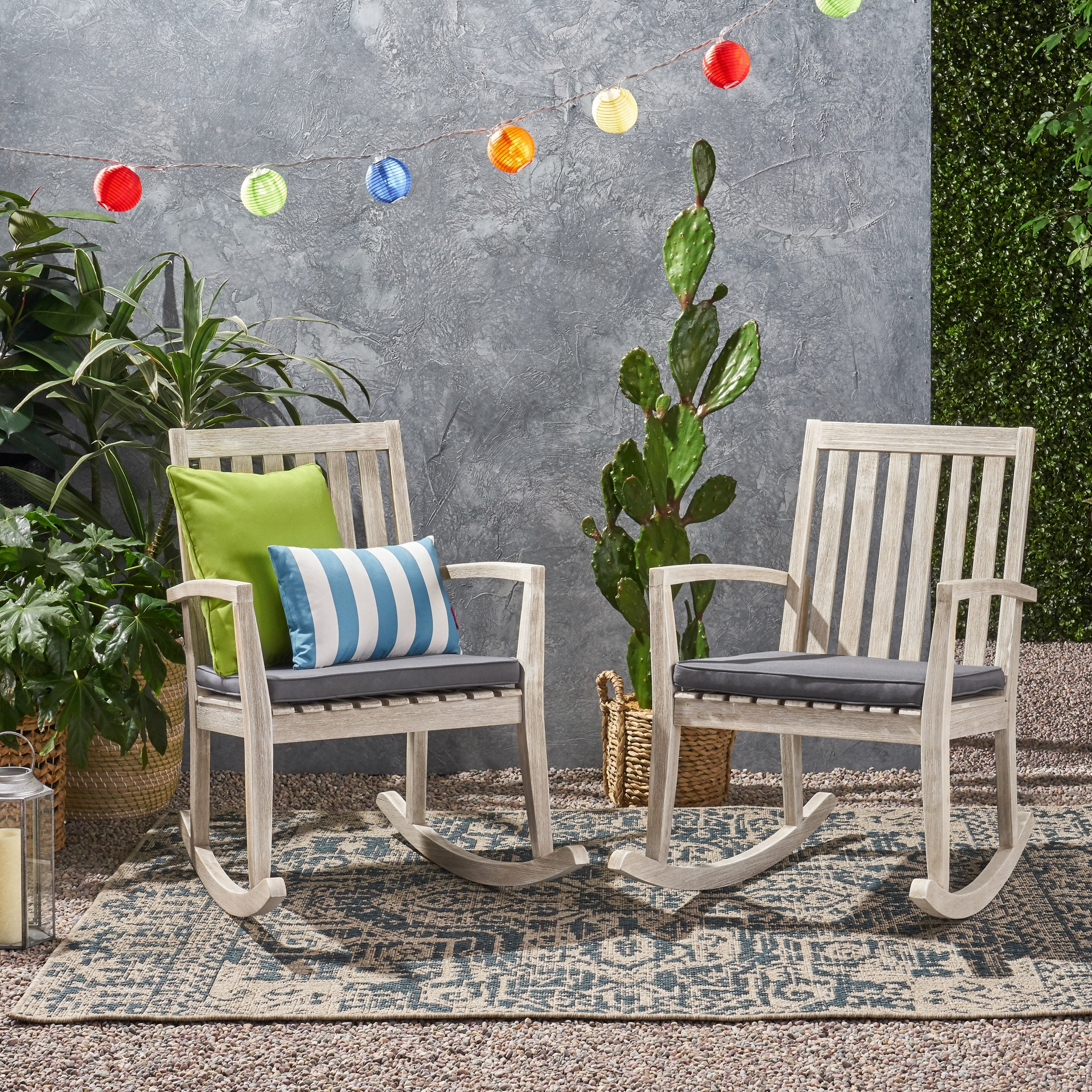 Yvonne Outdoor Acacia Wood Rocking Chair with Water-Resistant Cushions - furnishings