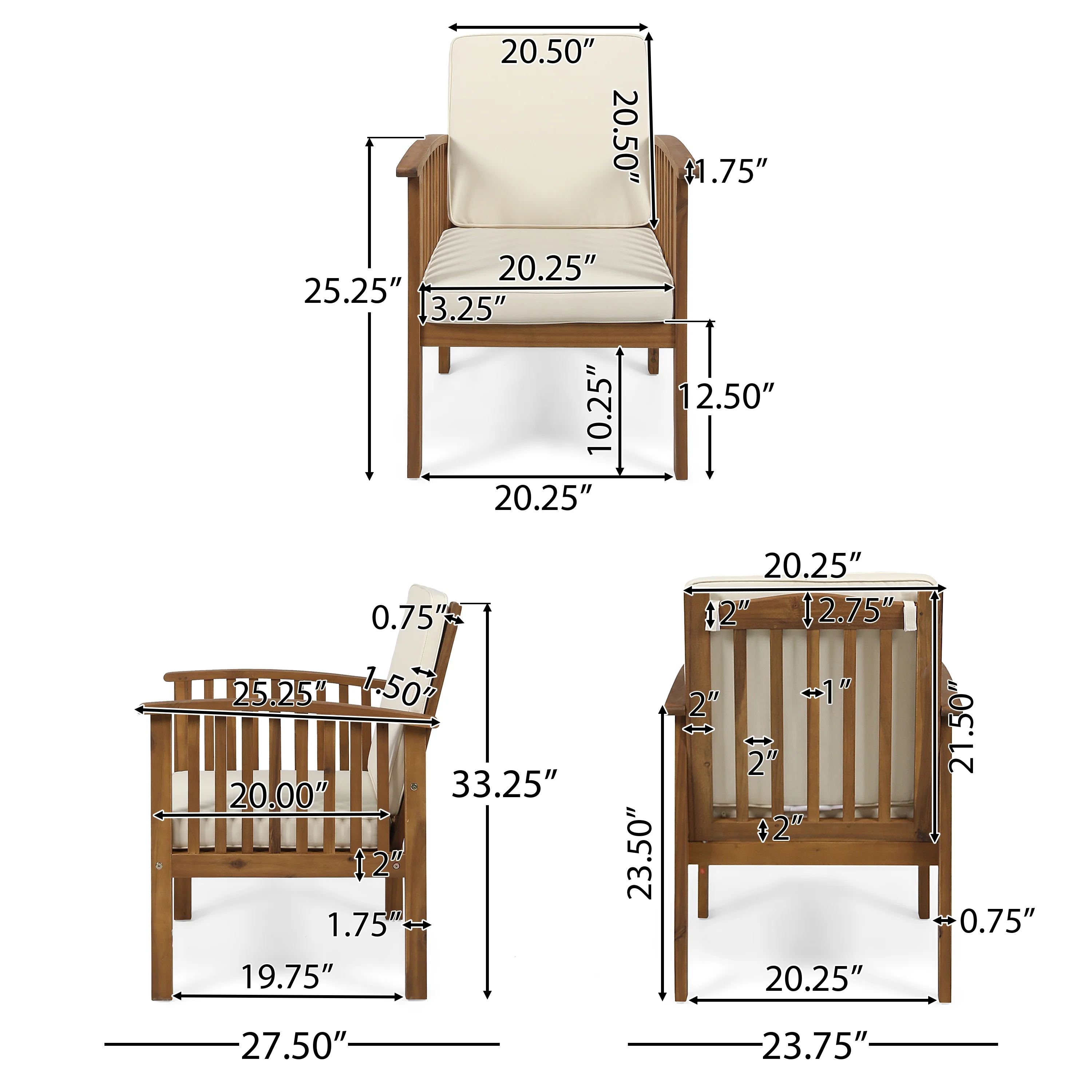 Ray Acacia Outdoor Acacia Wood Club Chairs w/ Cushions - furnishings