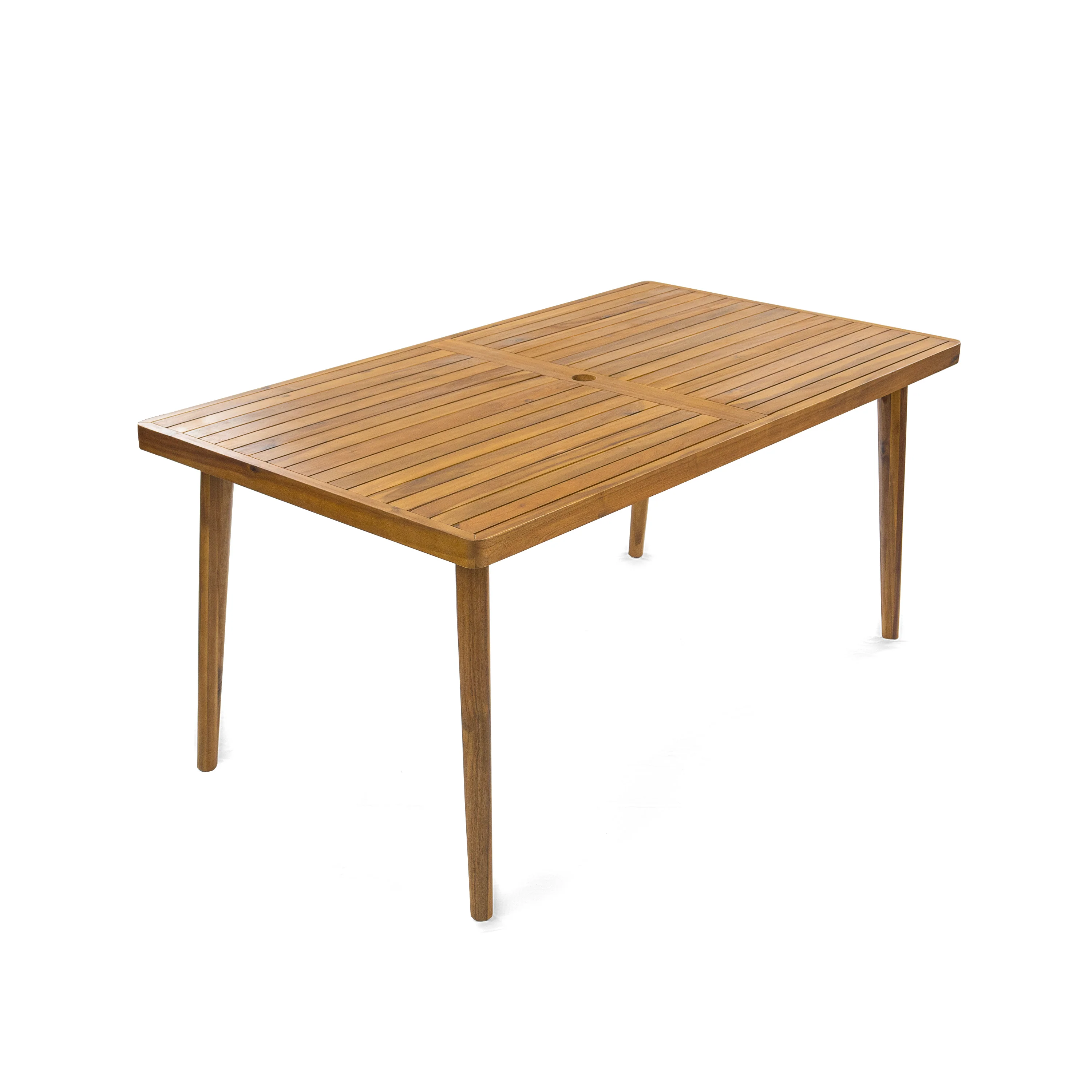 Janlish Modern Outdoor Patio Acacia Wood Dining Table with Umbrella Hole - furnishings