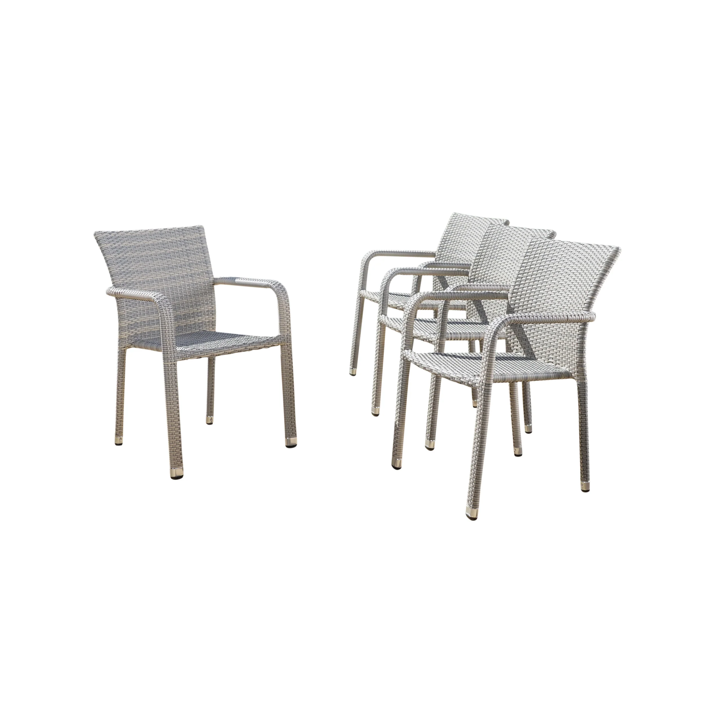 Dorside Outdoor Wicker Armed Stacking Chairs with an Aluminum Frame (Set of 4) - furnishings