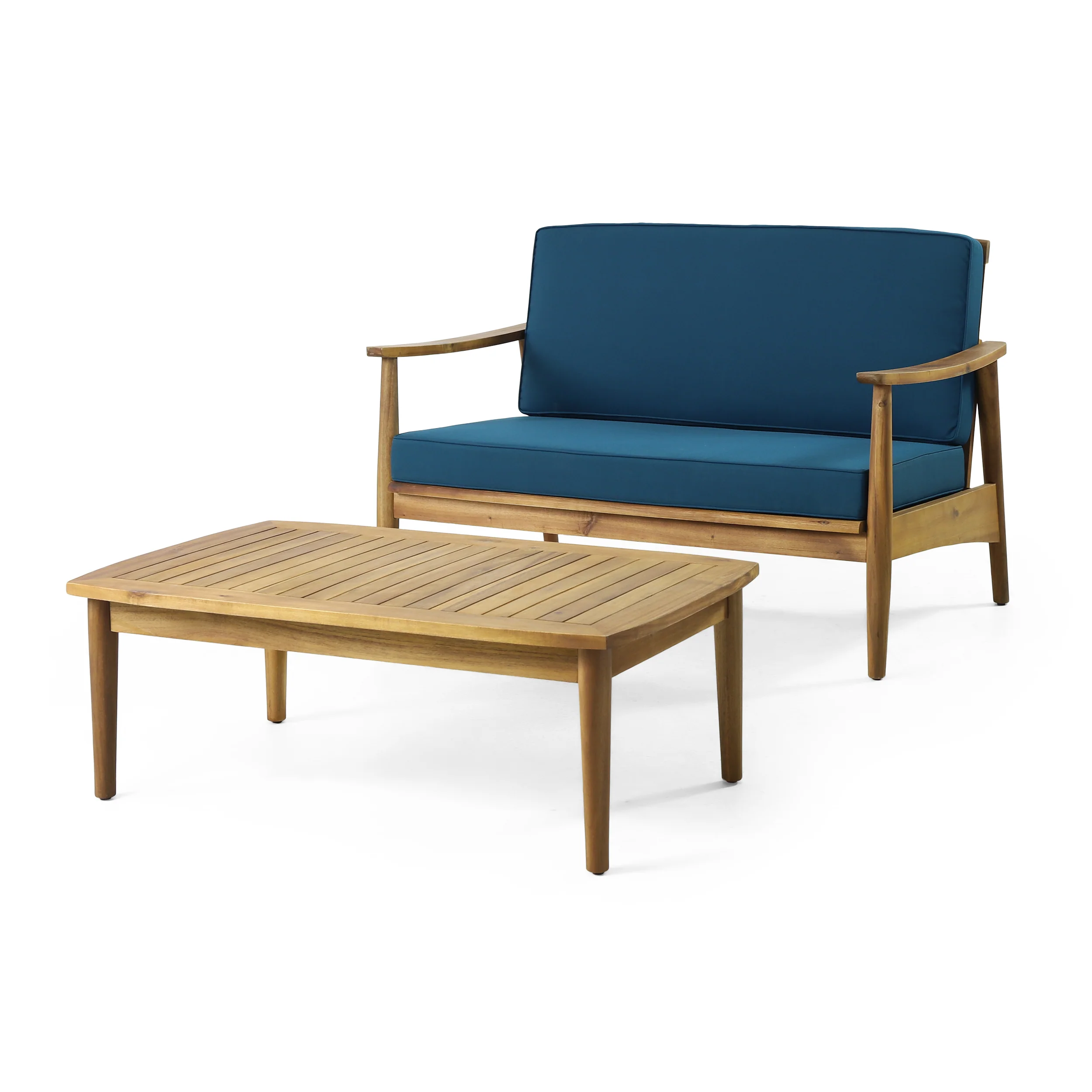Emmry Outdoor Acacia Wood Loveseat Set with Coffee Table - furnishings