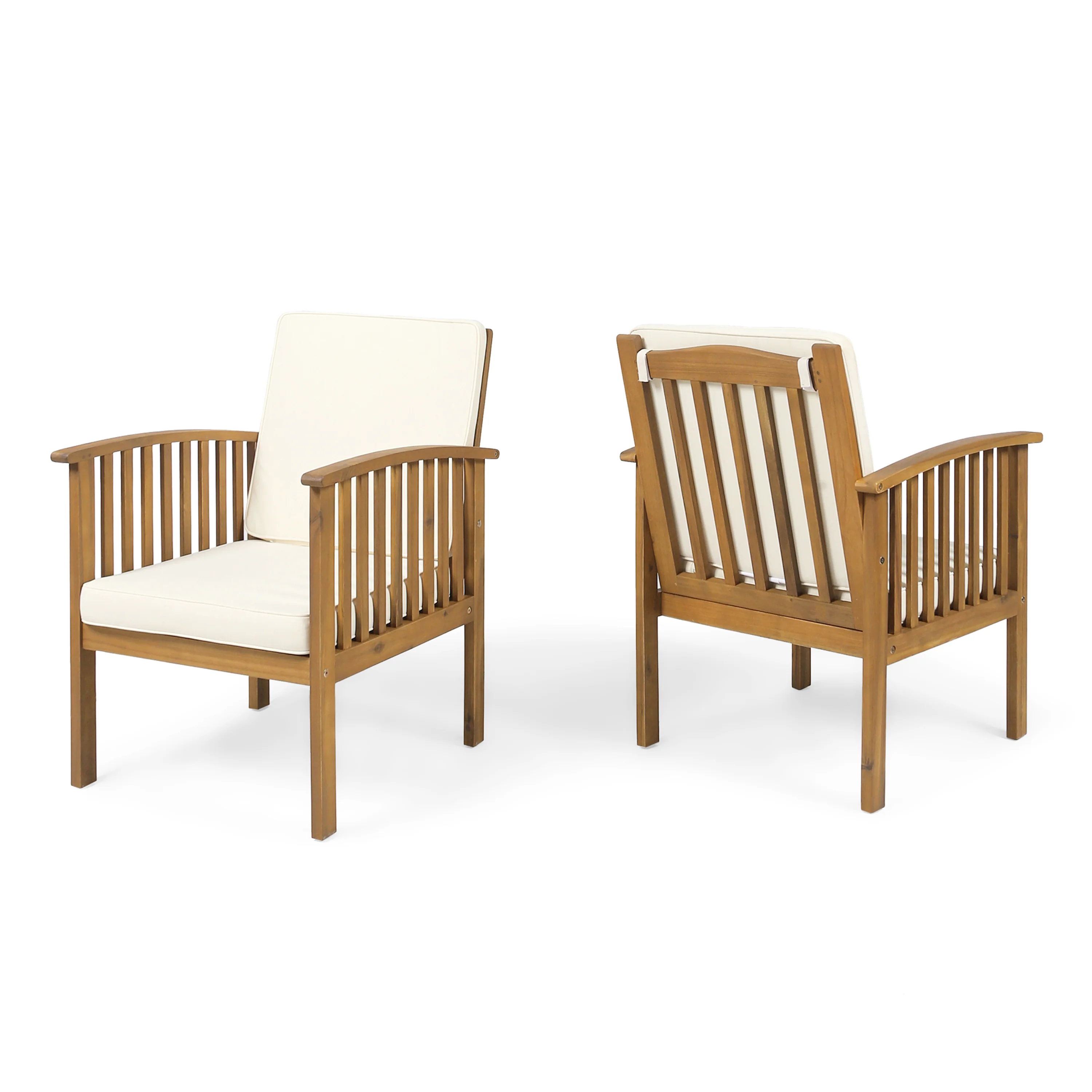 Ray Acacia Outdoor Acacia Wood Club Chairs w/ Cushions - furnishings
