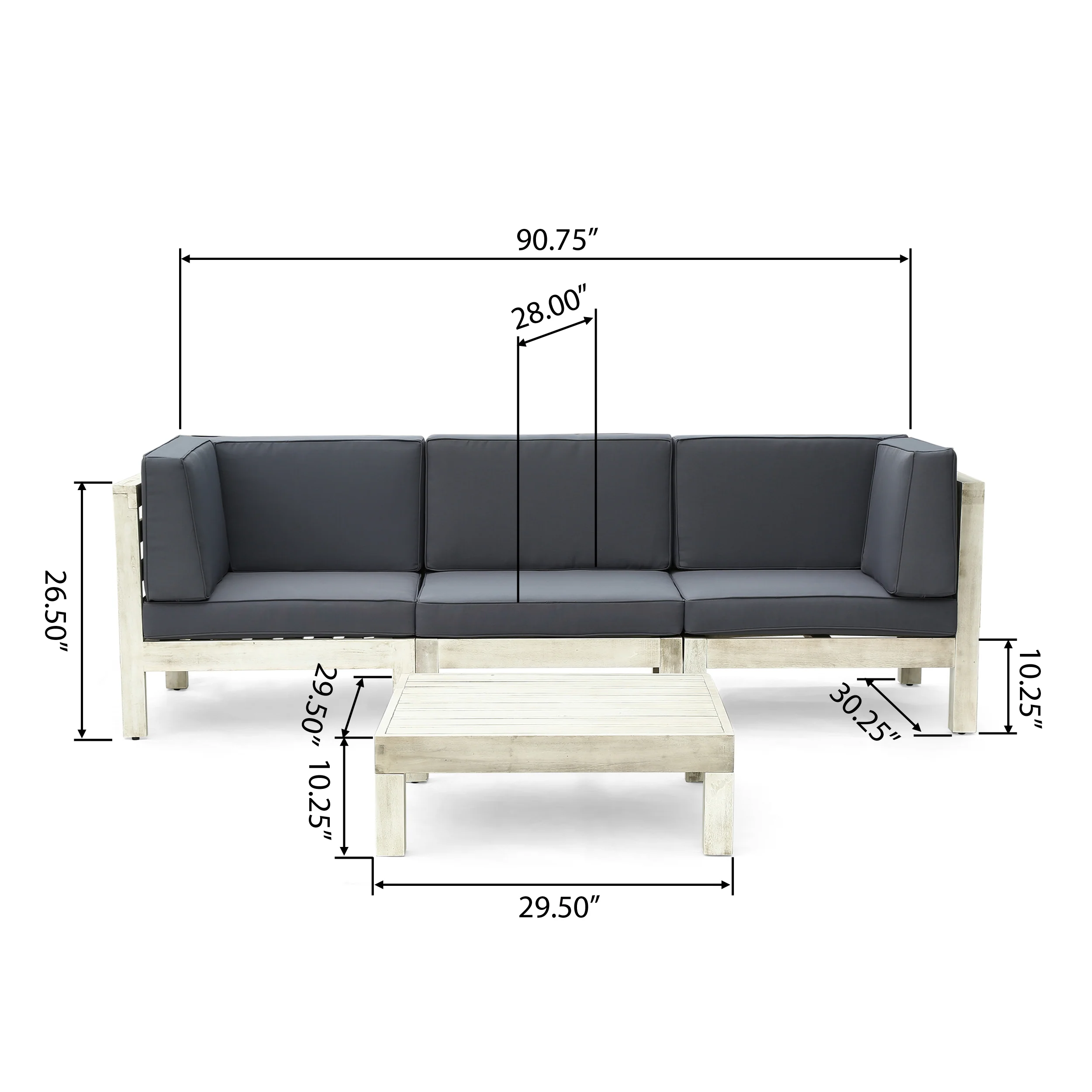 Dawson Outdoor Sectional Sofa Set with Coffee Table - 4-Piece 3-Seater - Acacia Wood - Outdoor Cushions - furnishings