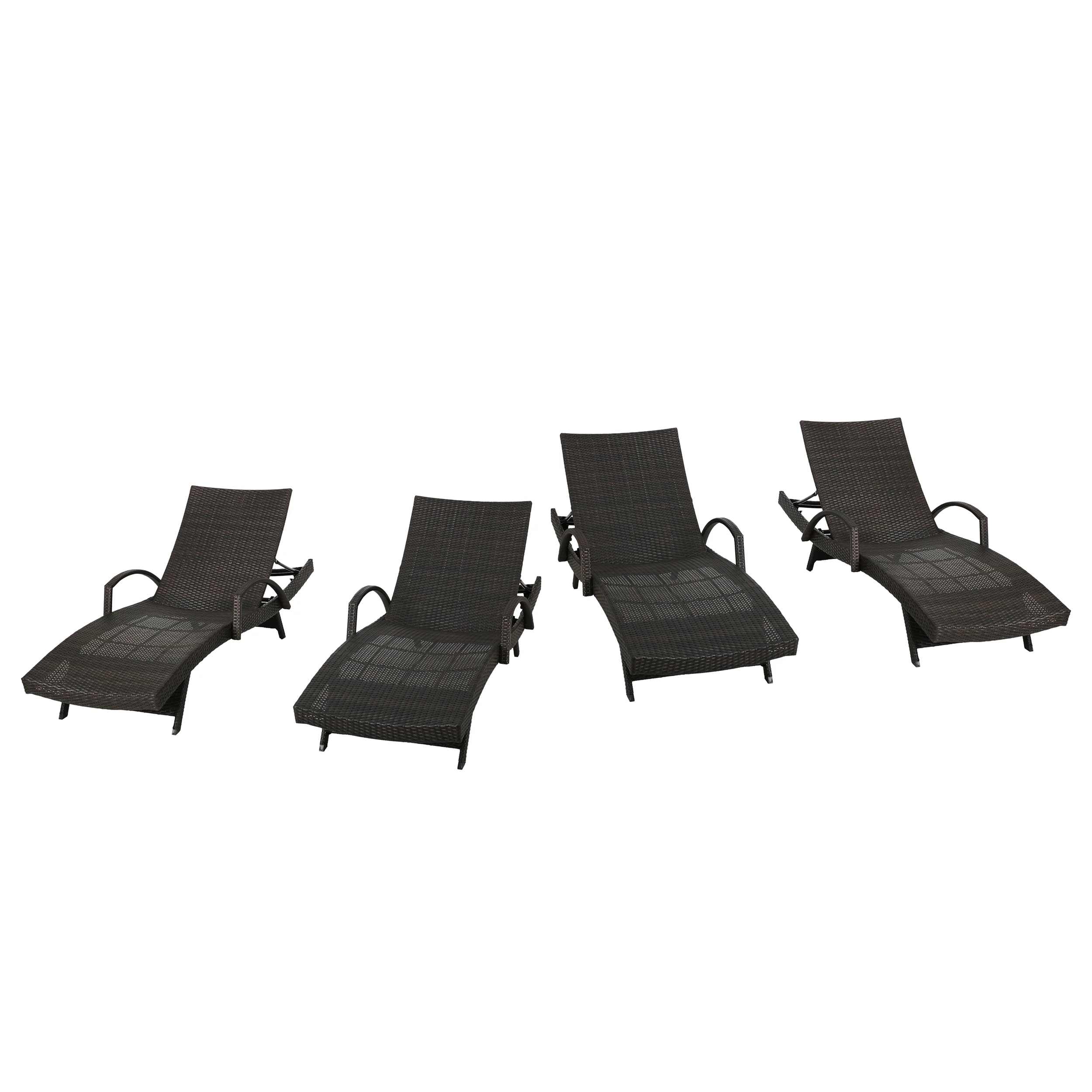 Lakeport Brown Wicker Curved Outdoor Chaise Lounge Chair w/ Arms - furnishings