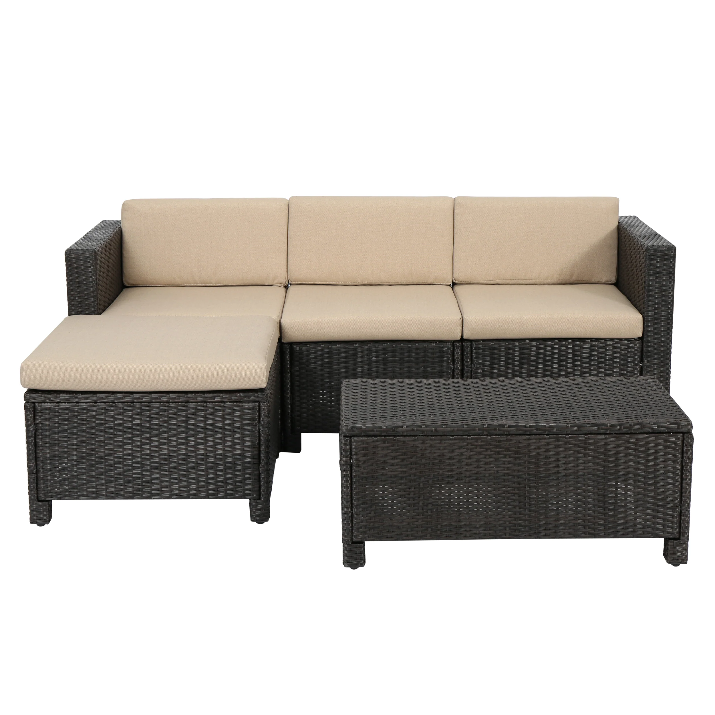 Lorita Outdoor 5-piece Dark Brown Wicker Sectional Sofa Set with Beige Cushions - furnishings