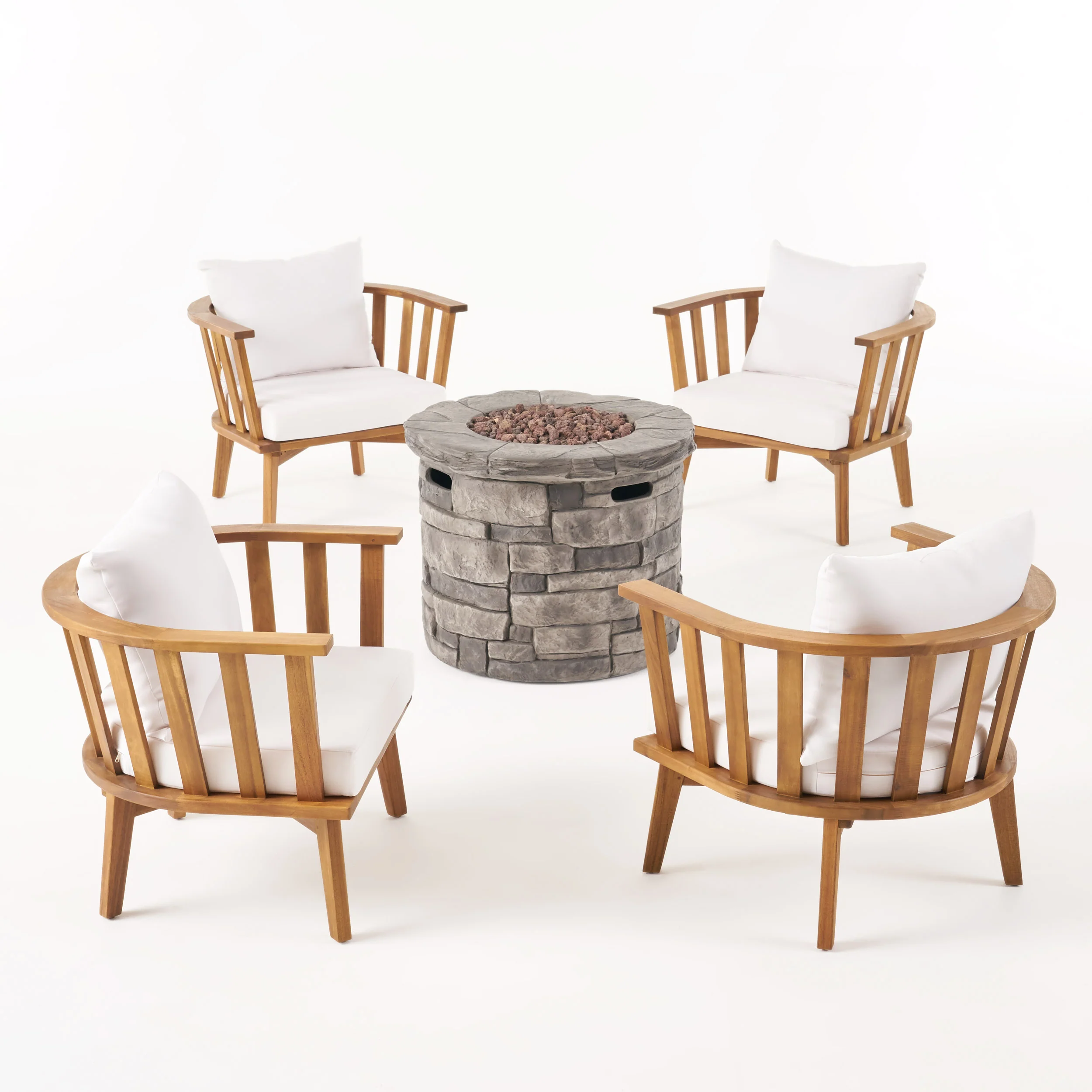 Darian Outdoor Acacia Wood 4 Seater Club Chairs and Fire Pit Set - furnishings