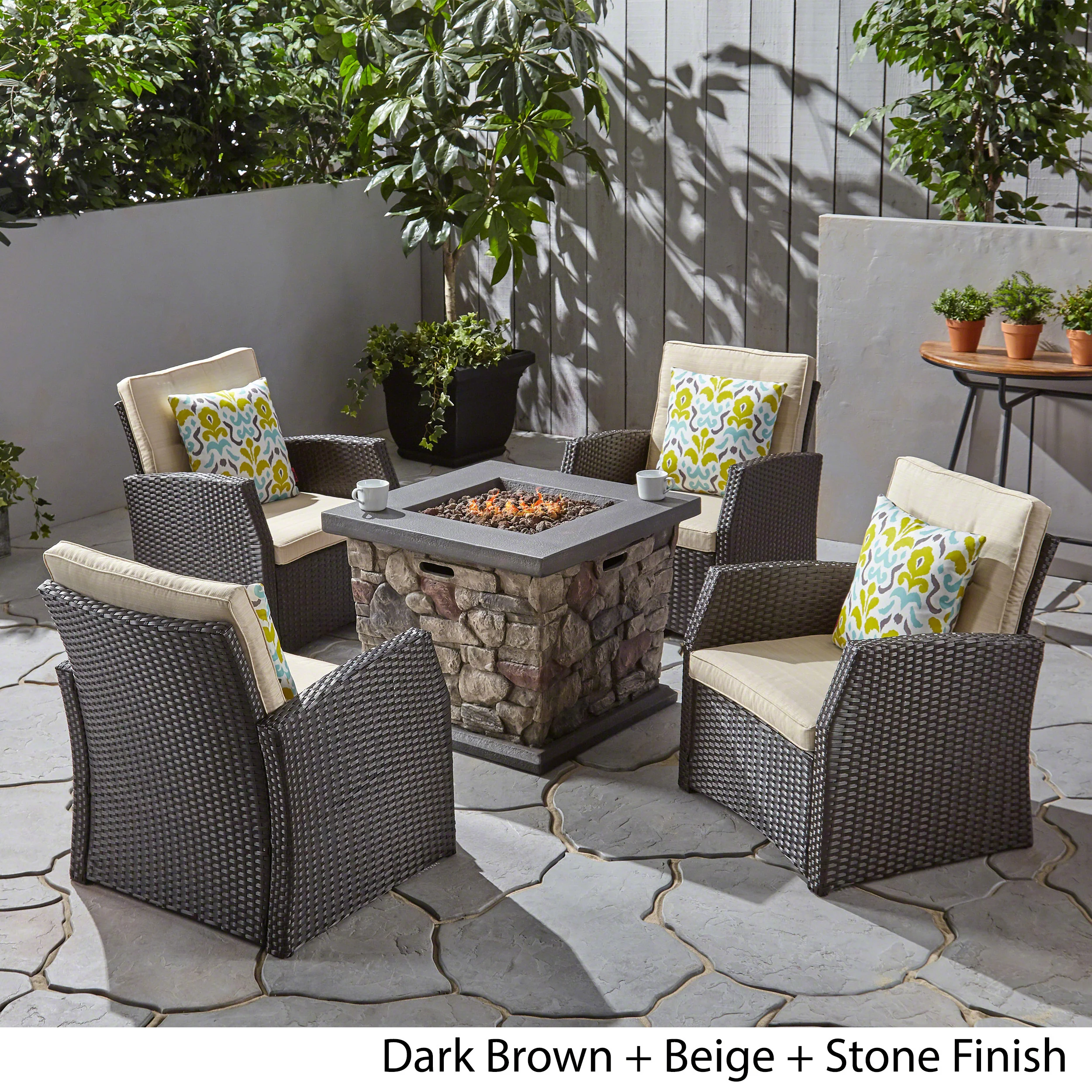 Audrielle Outdoor 4 Seater Wicker Chat Set with Fire Pit - furnishings