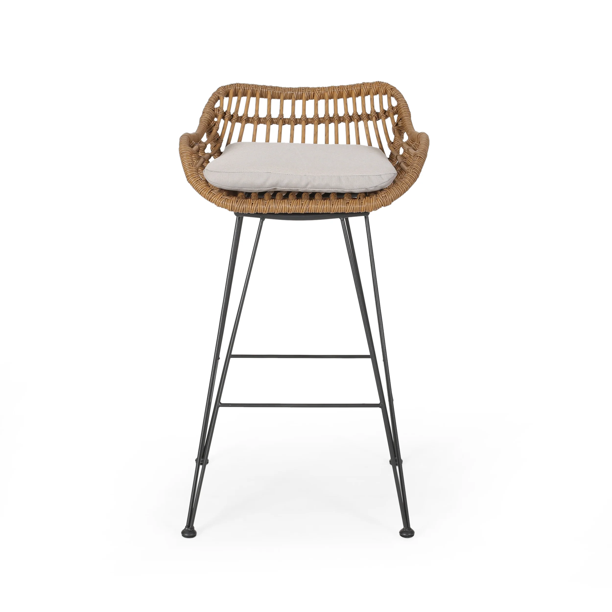 Isador Outdoor Wicker Barstools with Cushions (Set of 4) - furnishings