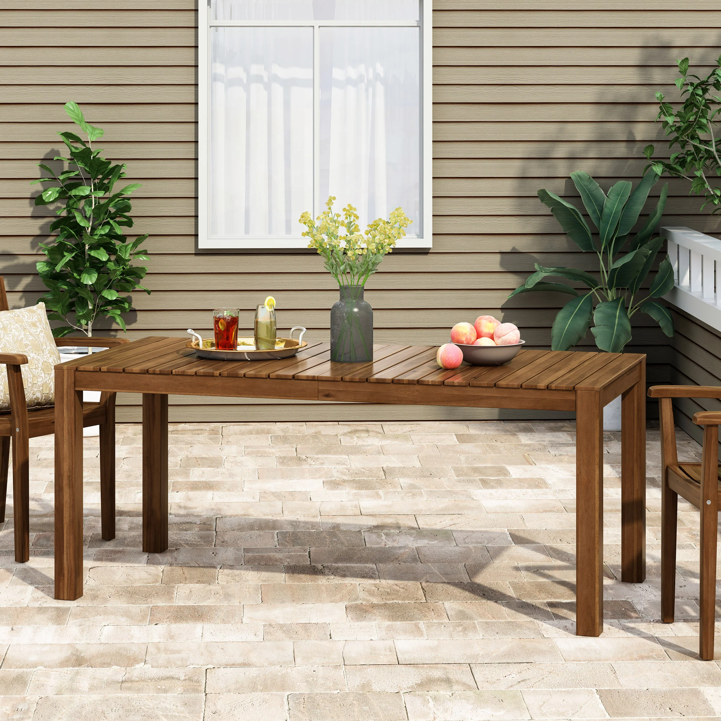 Malaysha Outdoor Rustic Acacia Wood Dining Table - furnishings