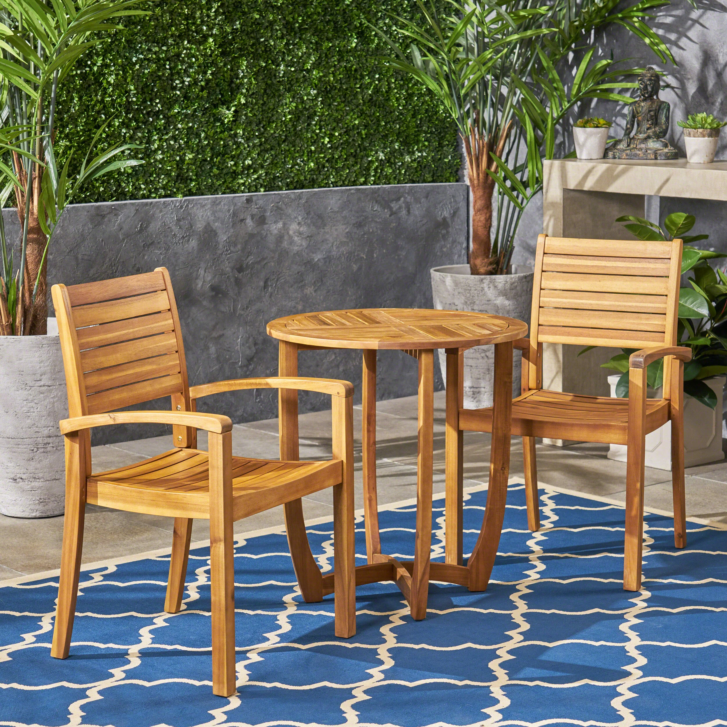 Cathy Outdoor 2-Seater Acacia Wood Bistro Set - furnishings