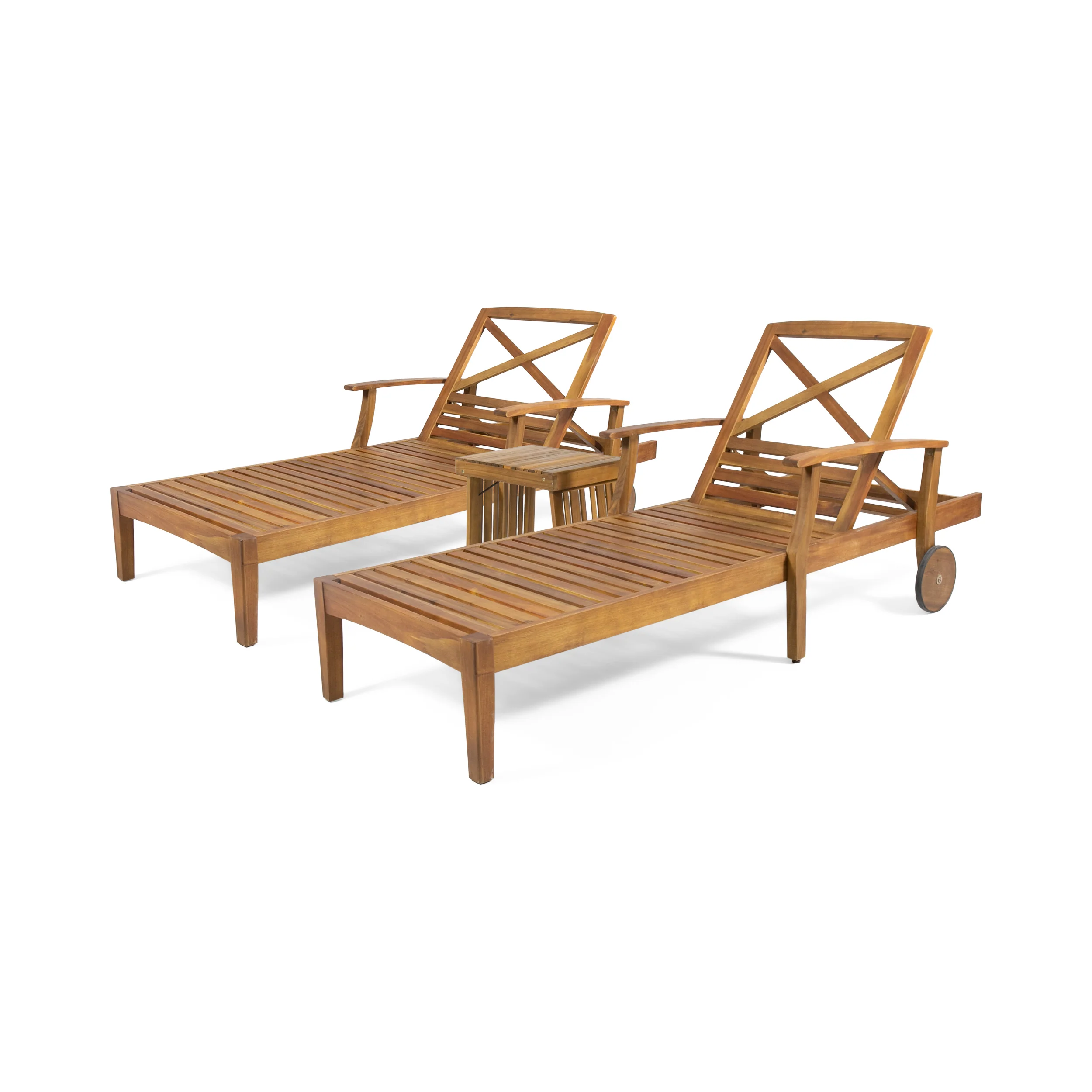 Capri Outdoor Acacia Wood 3 Piece Chaise Lounge Set - furnishings