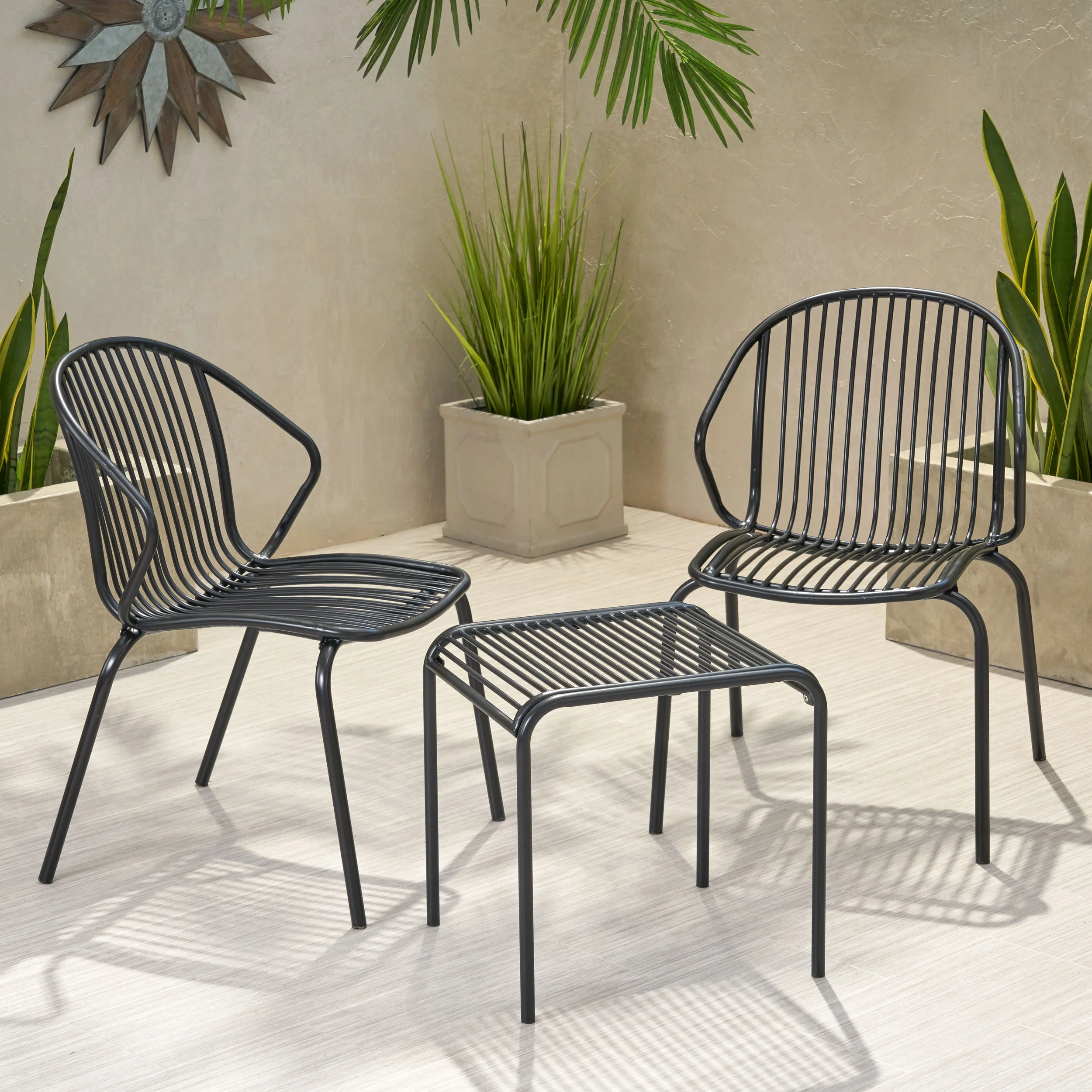 Emily Outdoor Modern Iron 2 Seater Chat Set - furnishings