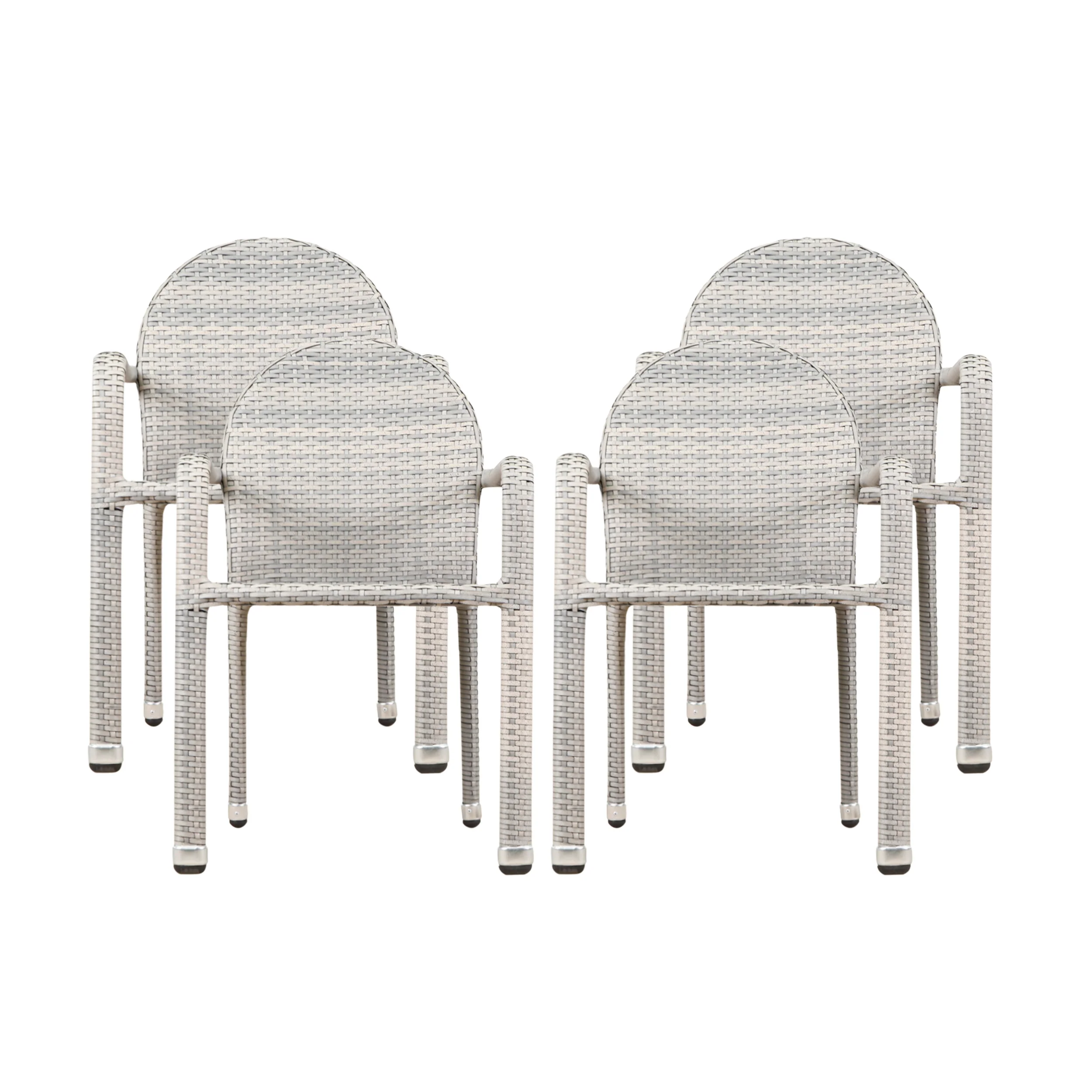 Ava Outdoor Wicker Armed Stack Chairs With Aluminum Frame (Set of 4) - furnishings