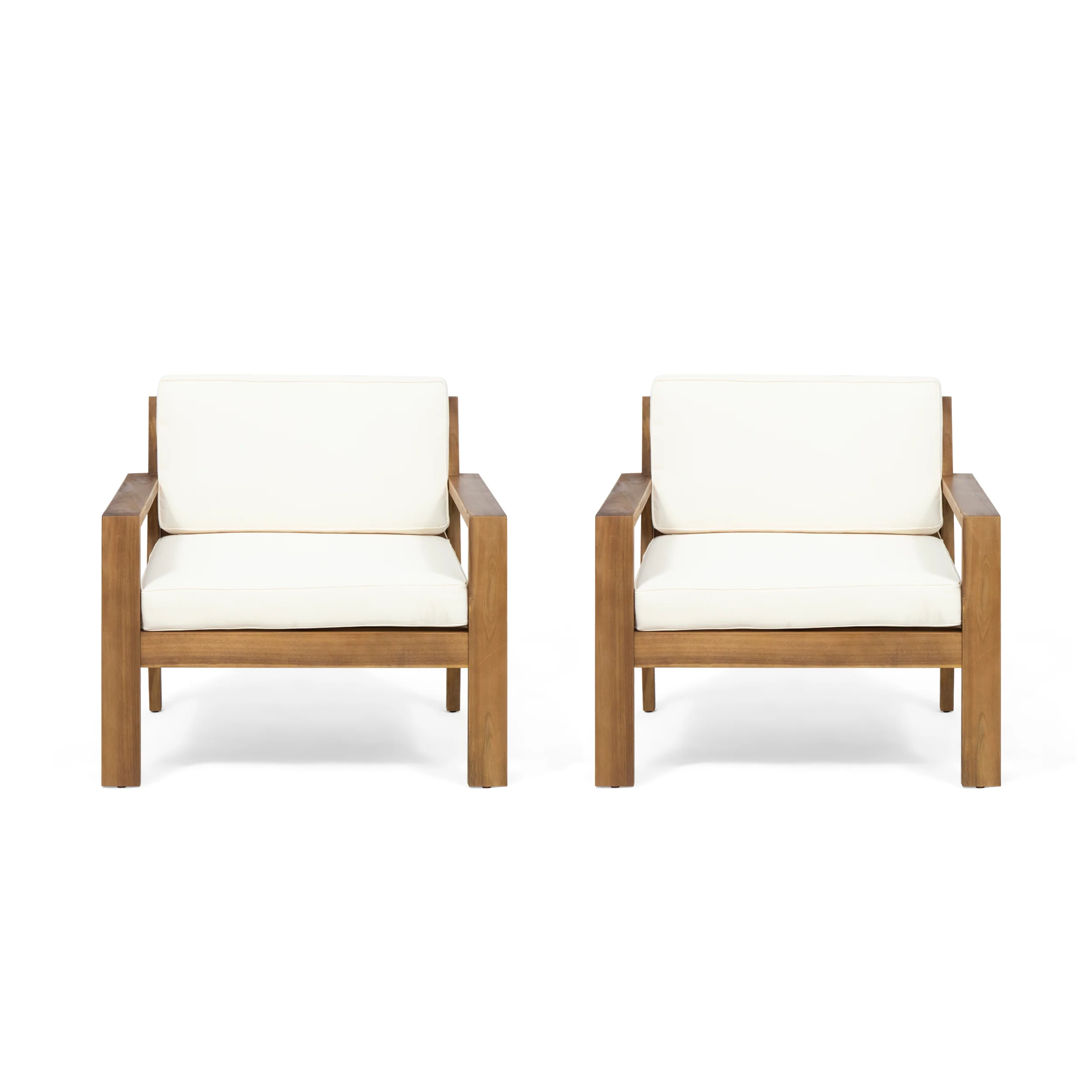 Ben Outdoor Acacia Wood Club Chairs with Cushions (Set of 2), Teak - furnishings