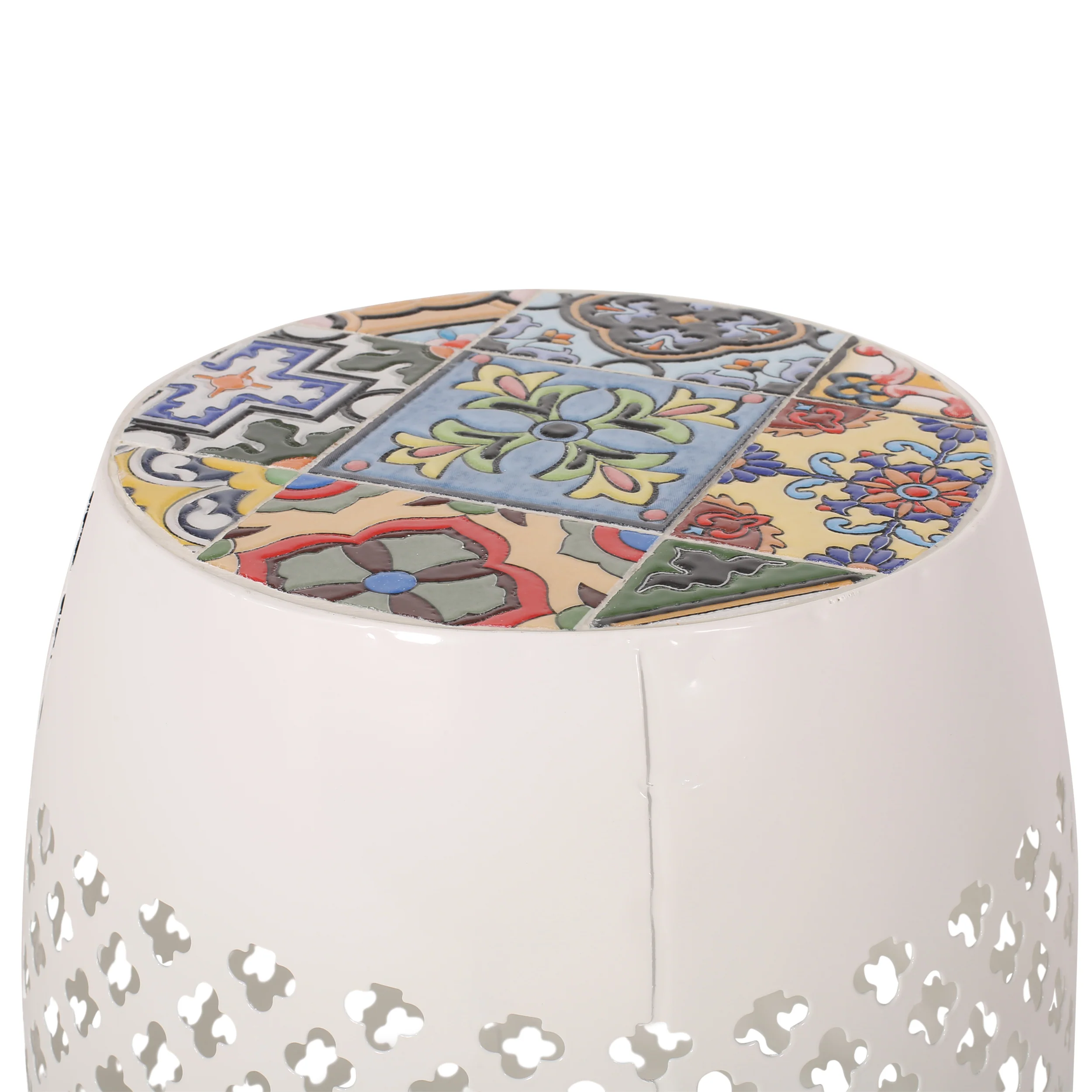 Kalyse Outdoor Lace Cut Side Table with Tile Top - furnishings