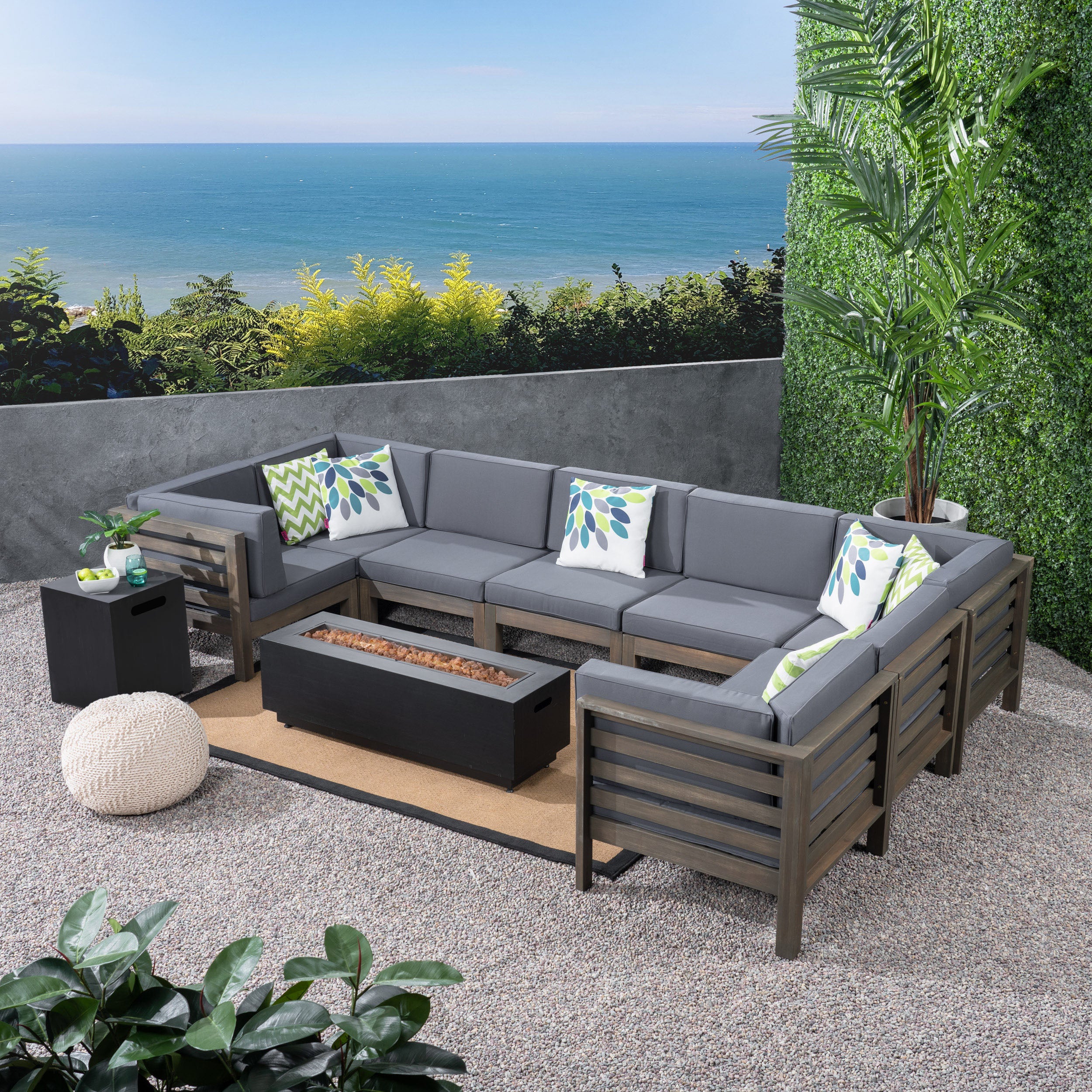 Krystin Outdoor U-Shaped Sectional Sofa Set with Fire Pit - furnishings