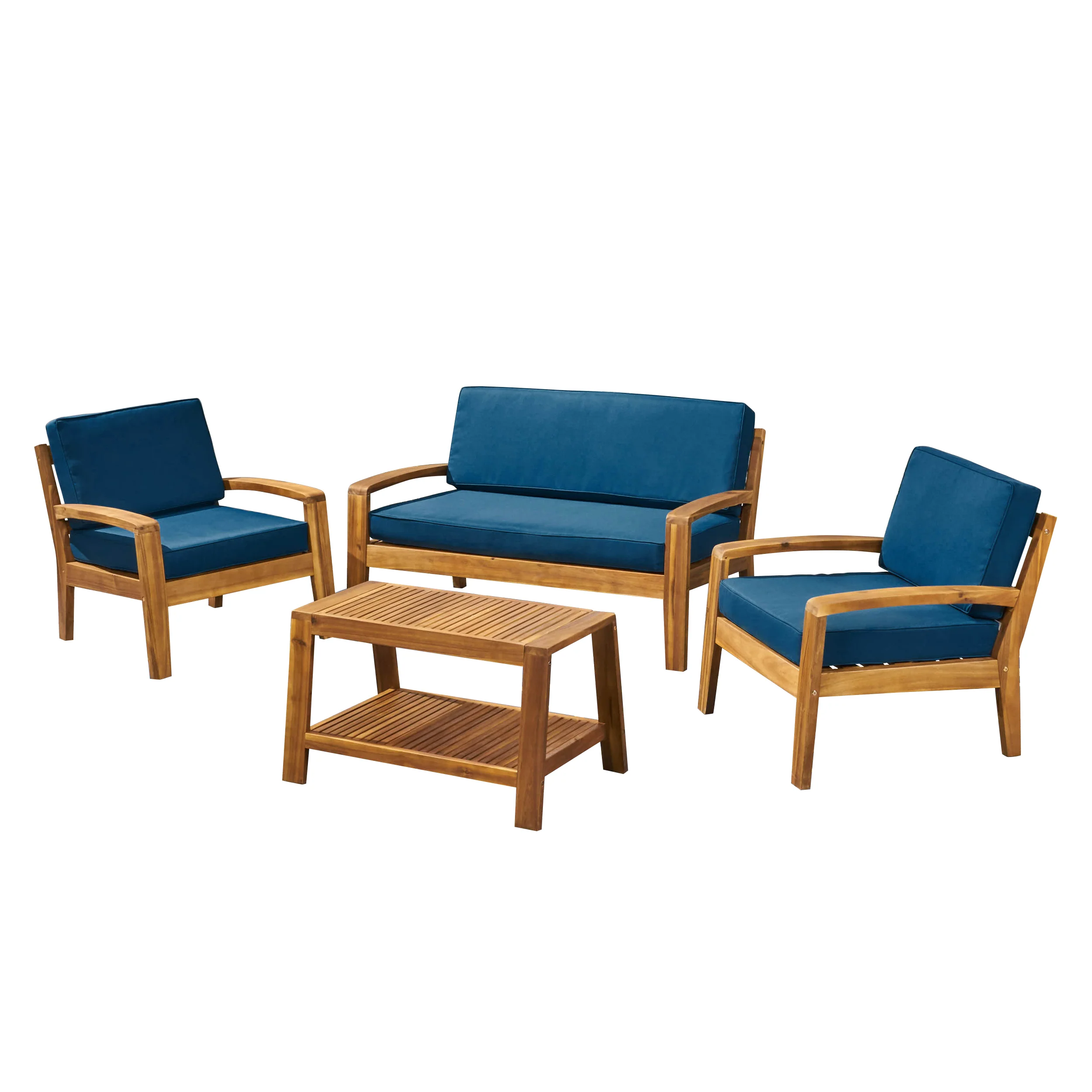 Parma Patio Acacia Wood 4-Seater Conversation Set with Coffee Table and Cushions - furnishings