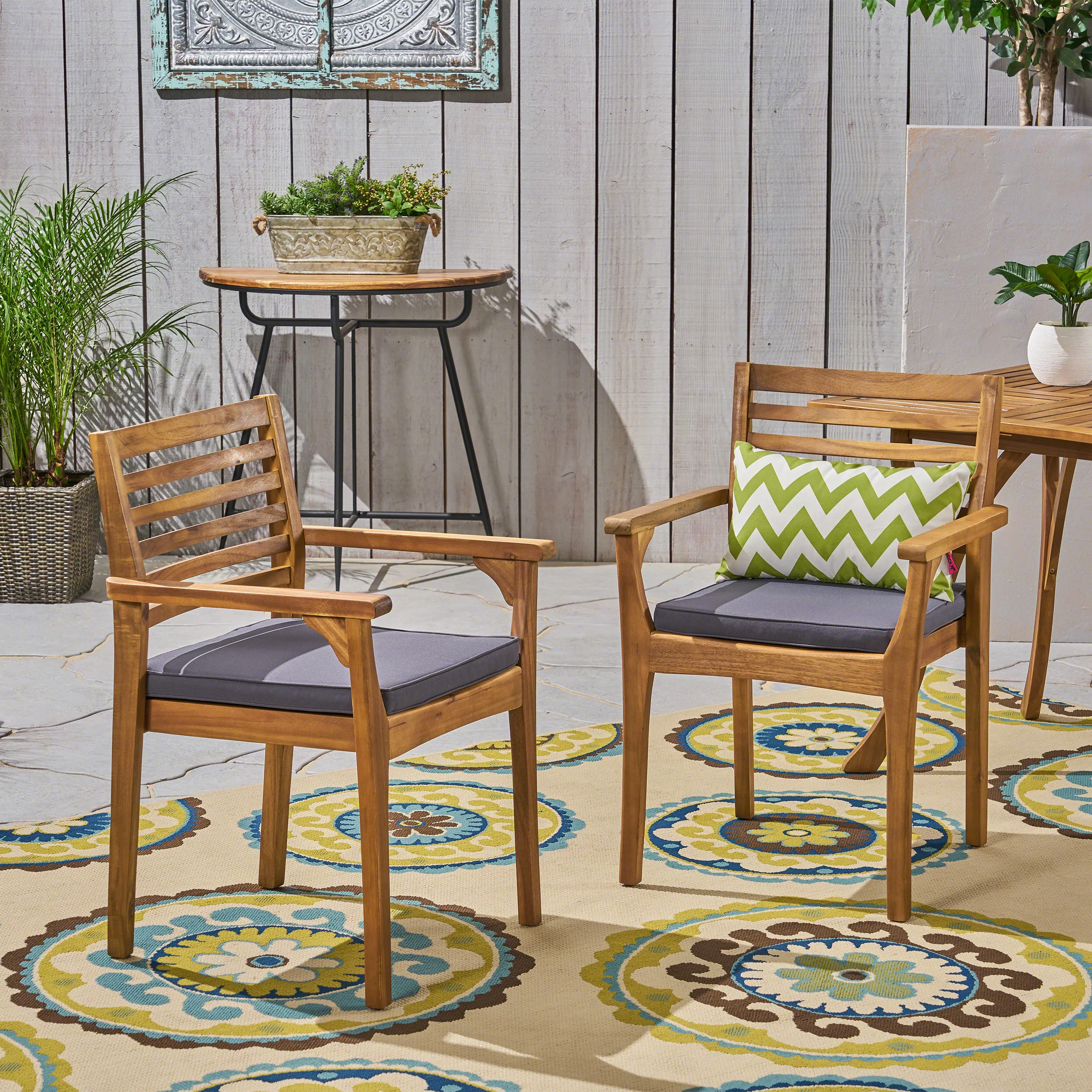 Esther Patio Dining Chairs, Acacia Wood and Outdoor Cushions - furnishings