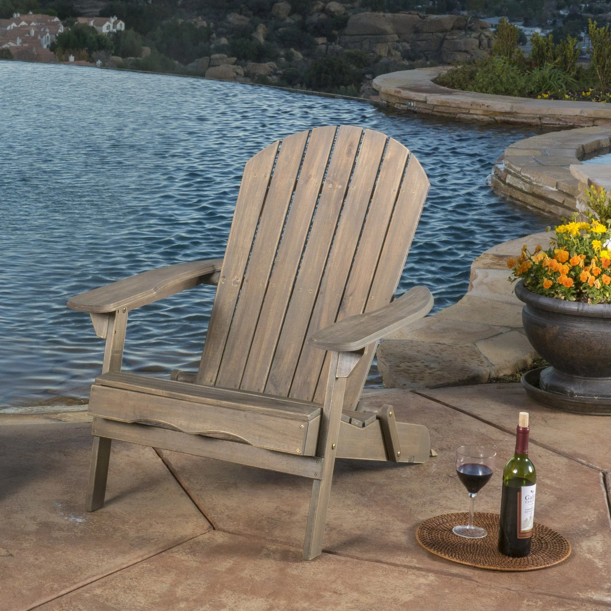 Kono Outdoor Acacia Wood Reclining Adirondack Chair with Footrest - furnishings