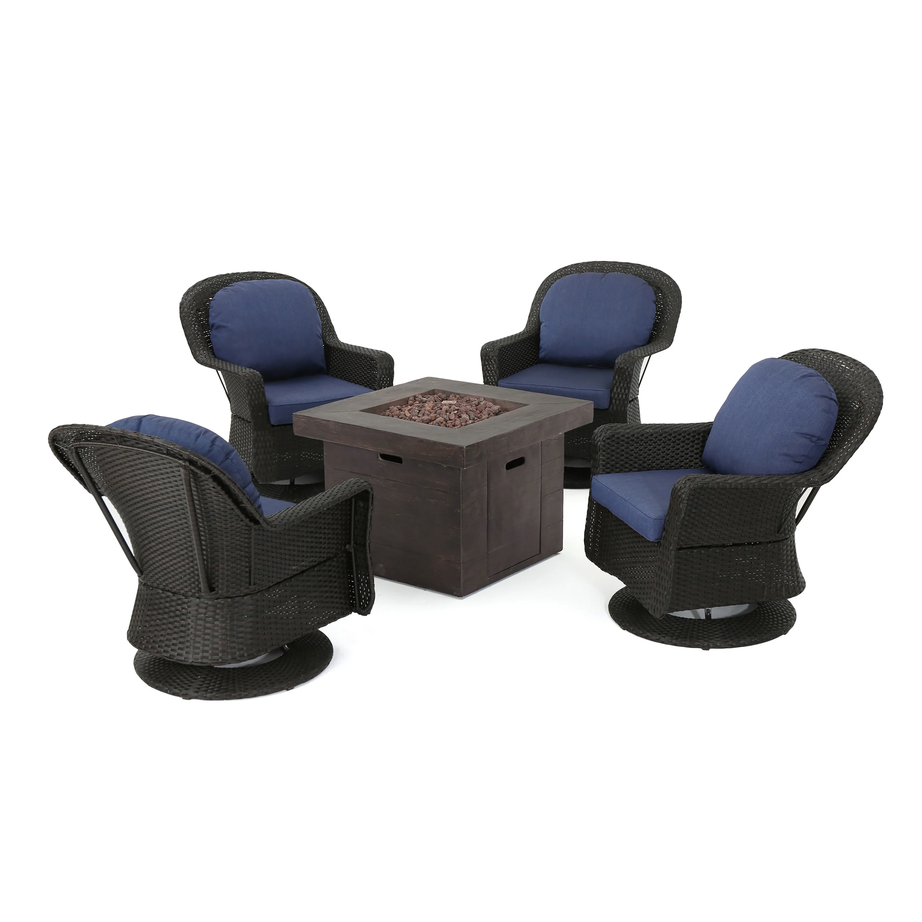 Colorado Outdoor 5 Piece Dark Brown Wicker Chair Fire Pit Chat Set - furnishings