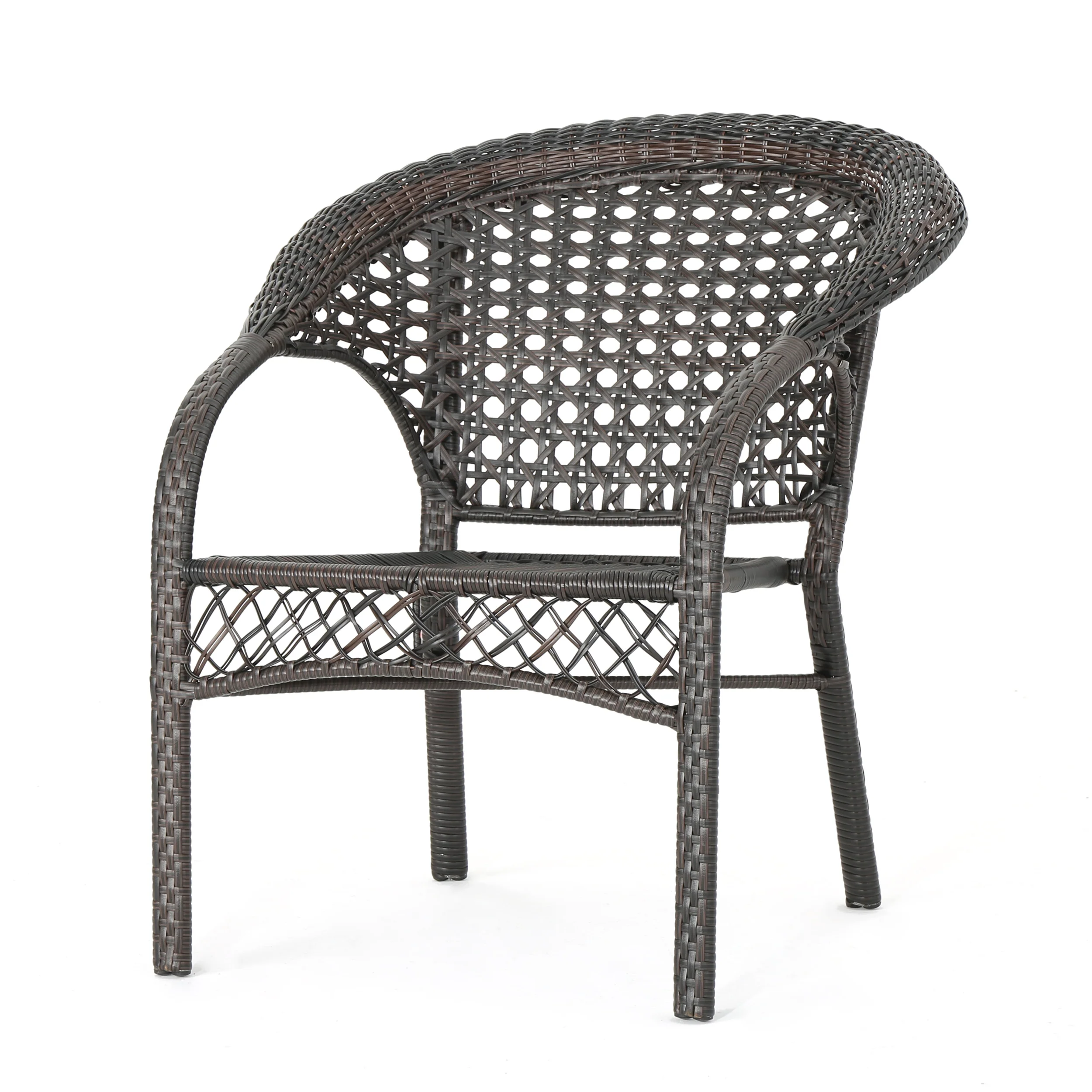 Bradley Outdoor 3 Piece Multi-Brown Wicker Chat Set with Stacking Chairs - furnishings