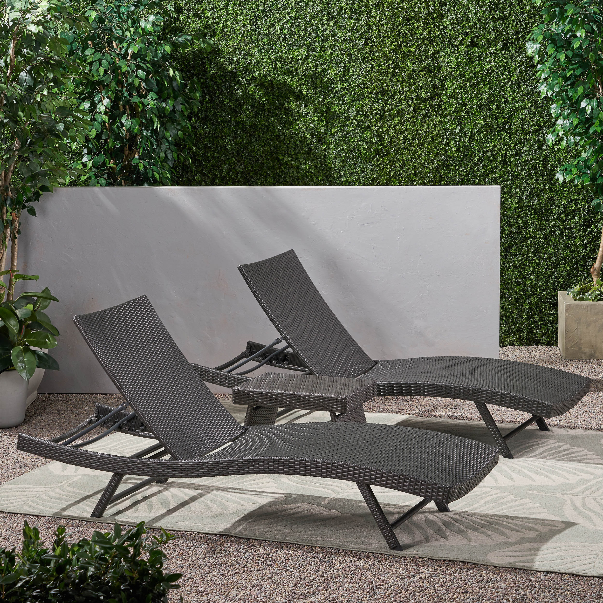 Eliana Outdoor 3 Piece Wicker Chaise Lounge Set - furnishings