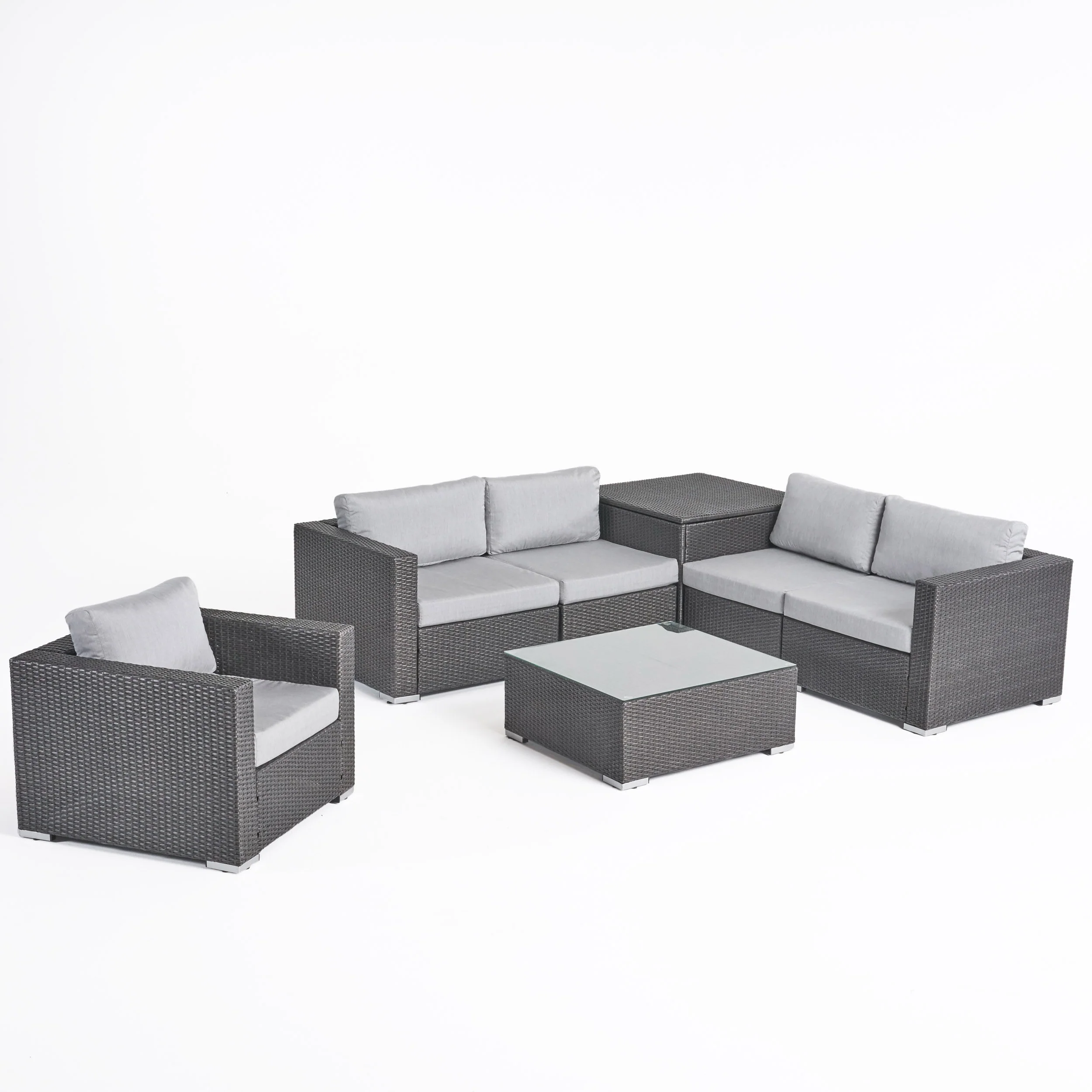 Kyra Outdoor 5 Seater Wicker Sectional Sofa Set with Storage Ottoman and Sunbrella Cushions - furnishings