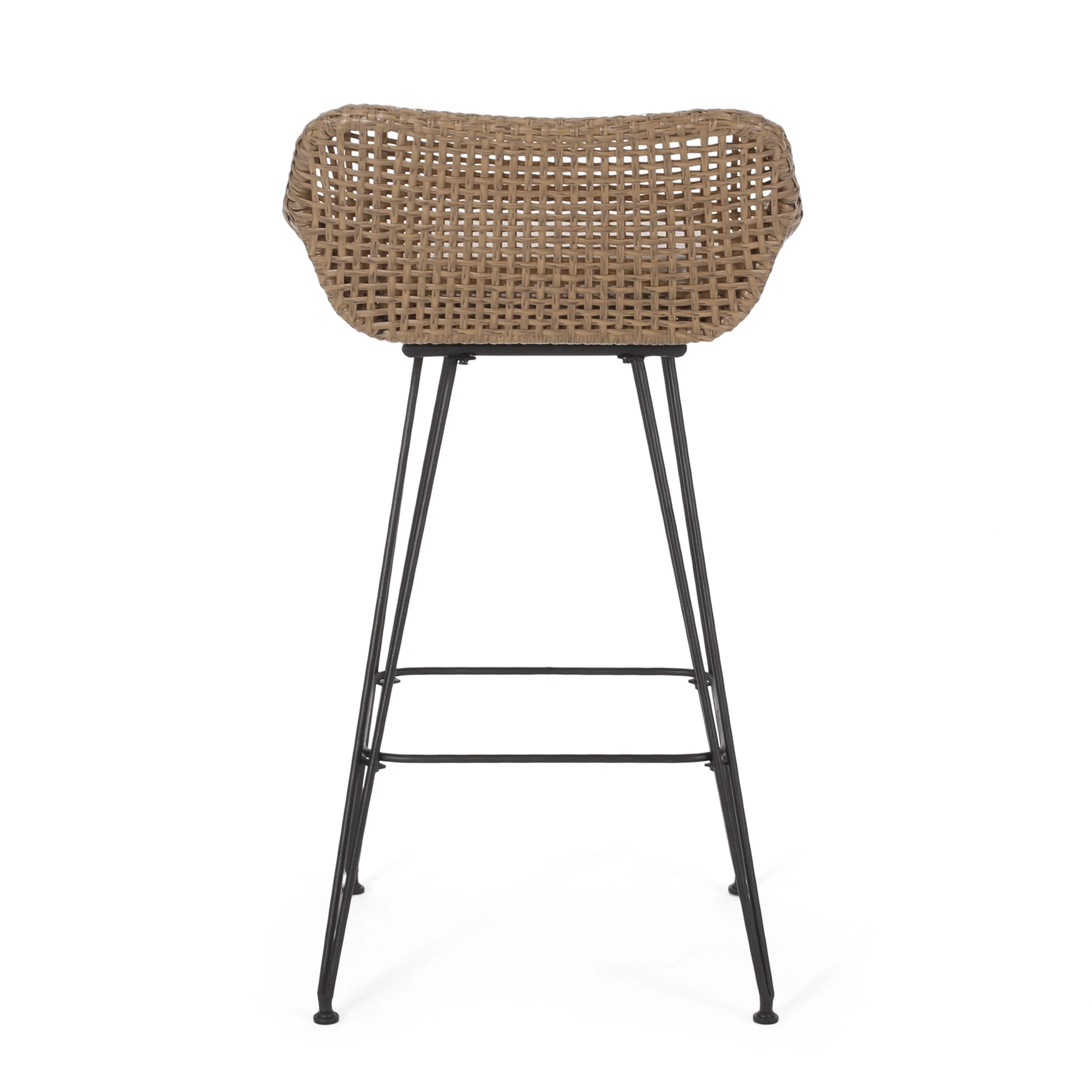 Pondway Outdoor Wicker and Iron Barstools with Cushion, Set of 4 - furnishings
