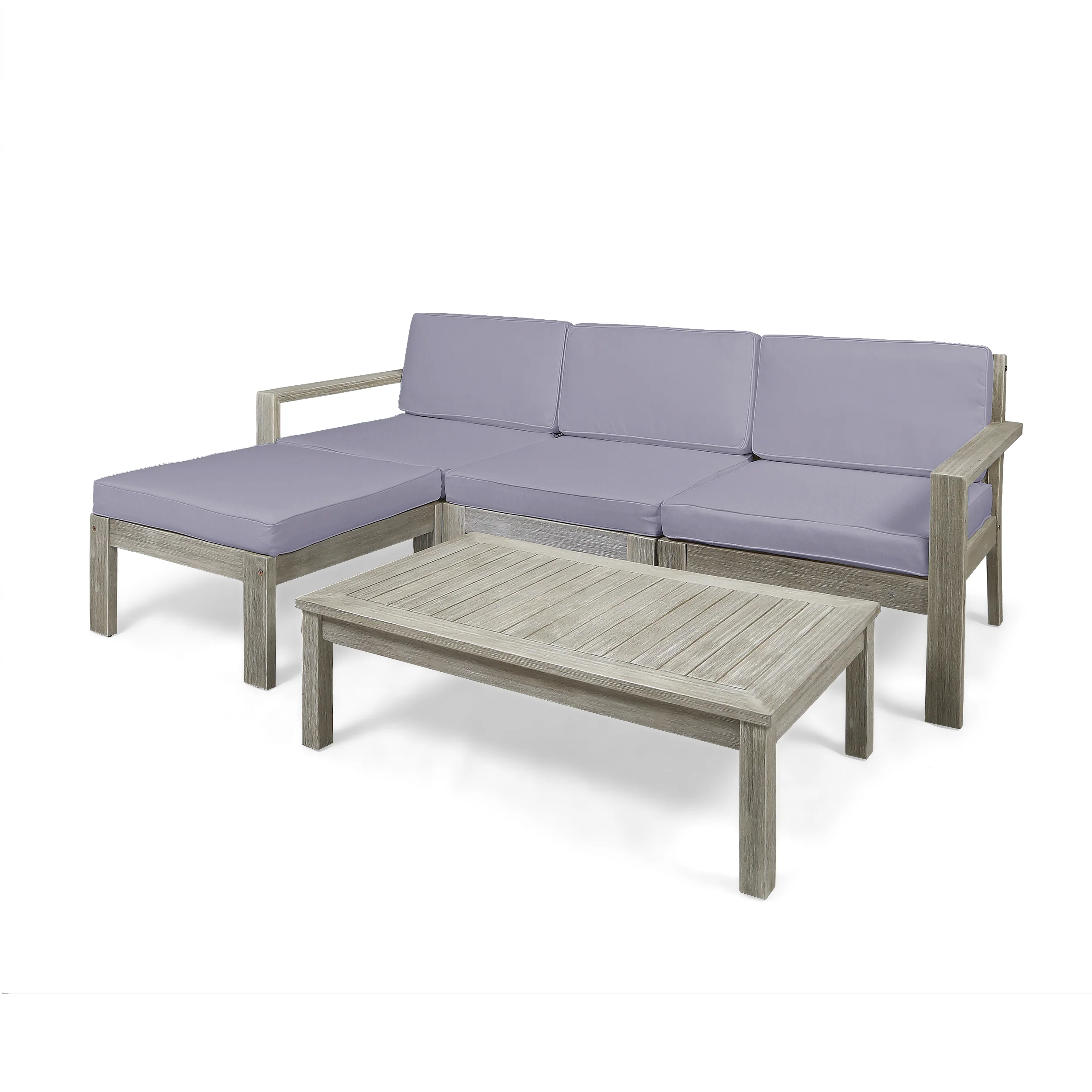 Makayla Ana Outdoor 3 Seater Acacia Wood Sofa Sectional with Cushions - furnishings