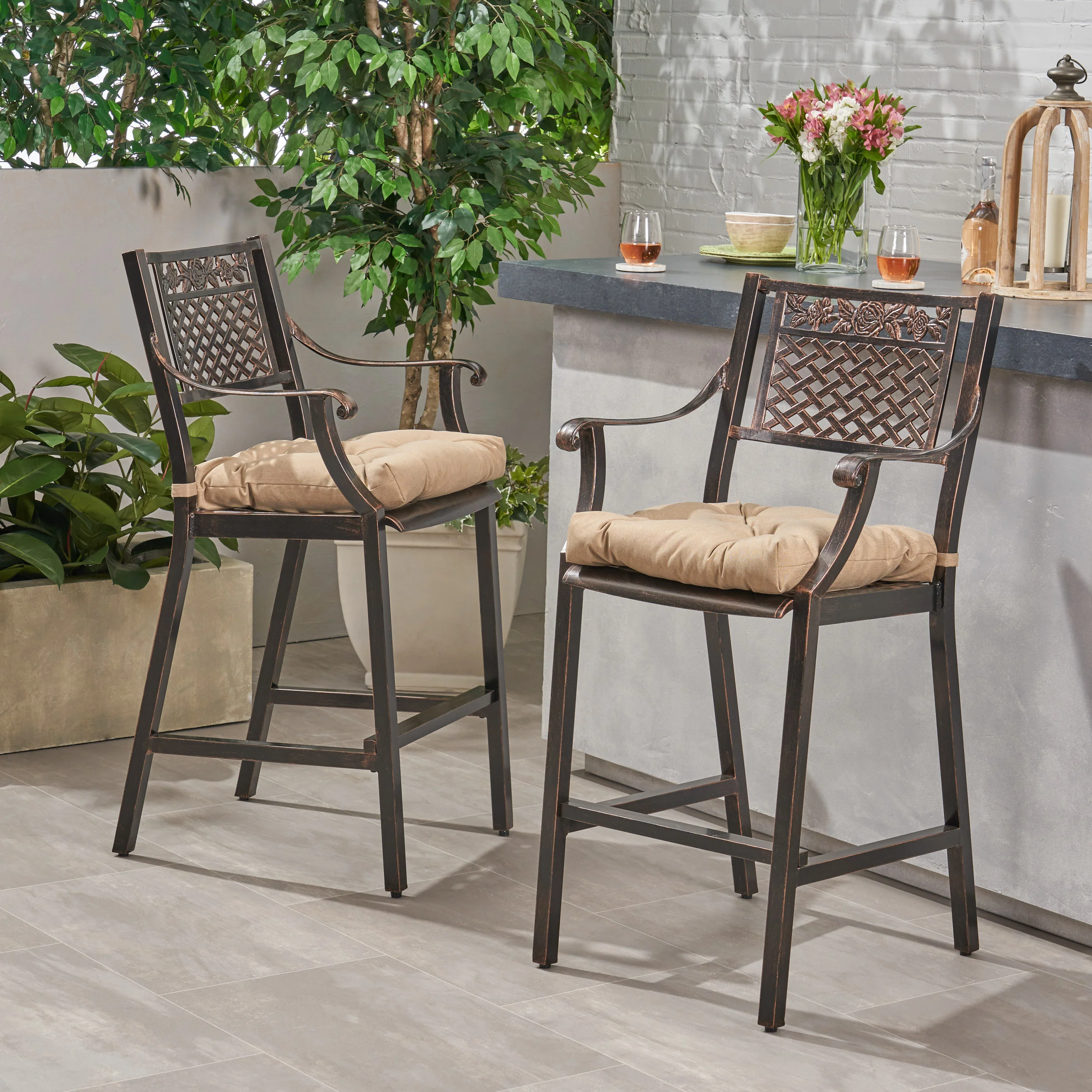 Vista Outdoor Barstool with Cushion (Set of 2) - furnishings
